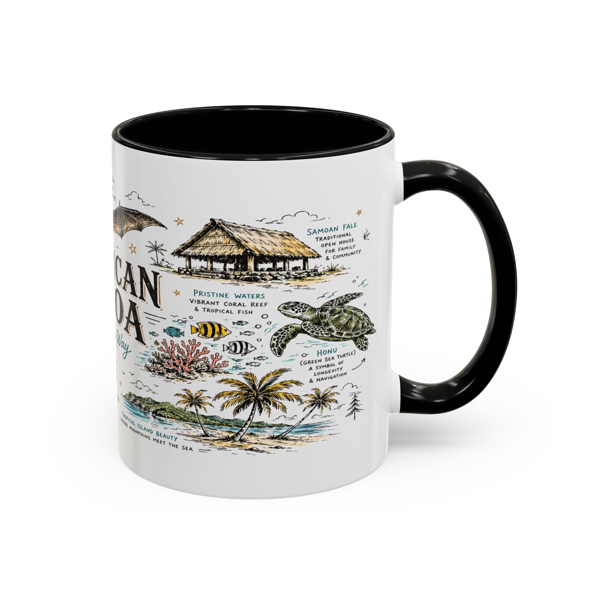 American Samoa National Park Coffee Mug | Pacific Island Rainforest Reef Gift | Accent Color Ceramic 11oz 15oz