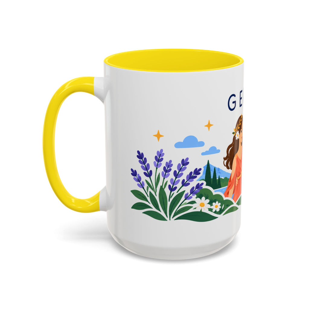 Gemini Zodiac Coffee Mug | Twins and Floral Design | Astrology Birthday Gift | 11 oz 15 oz Ceramic Accent Mug