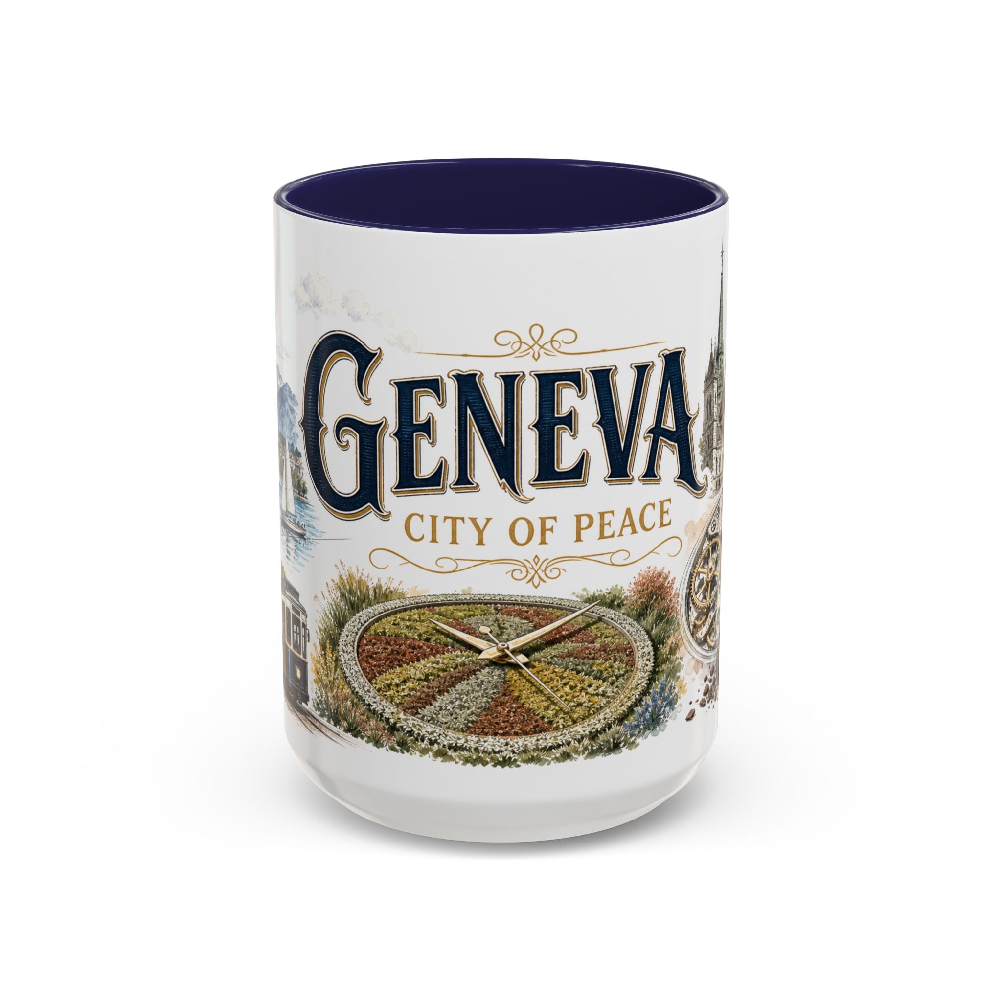 Geneva Coffee Mug | Switzerland Travel Souvenir | Vintage Illustrated City Gift | 11 oz 15 oz Accent Mug