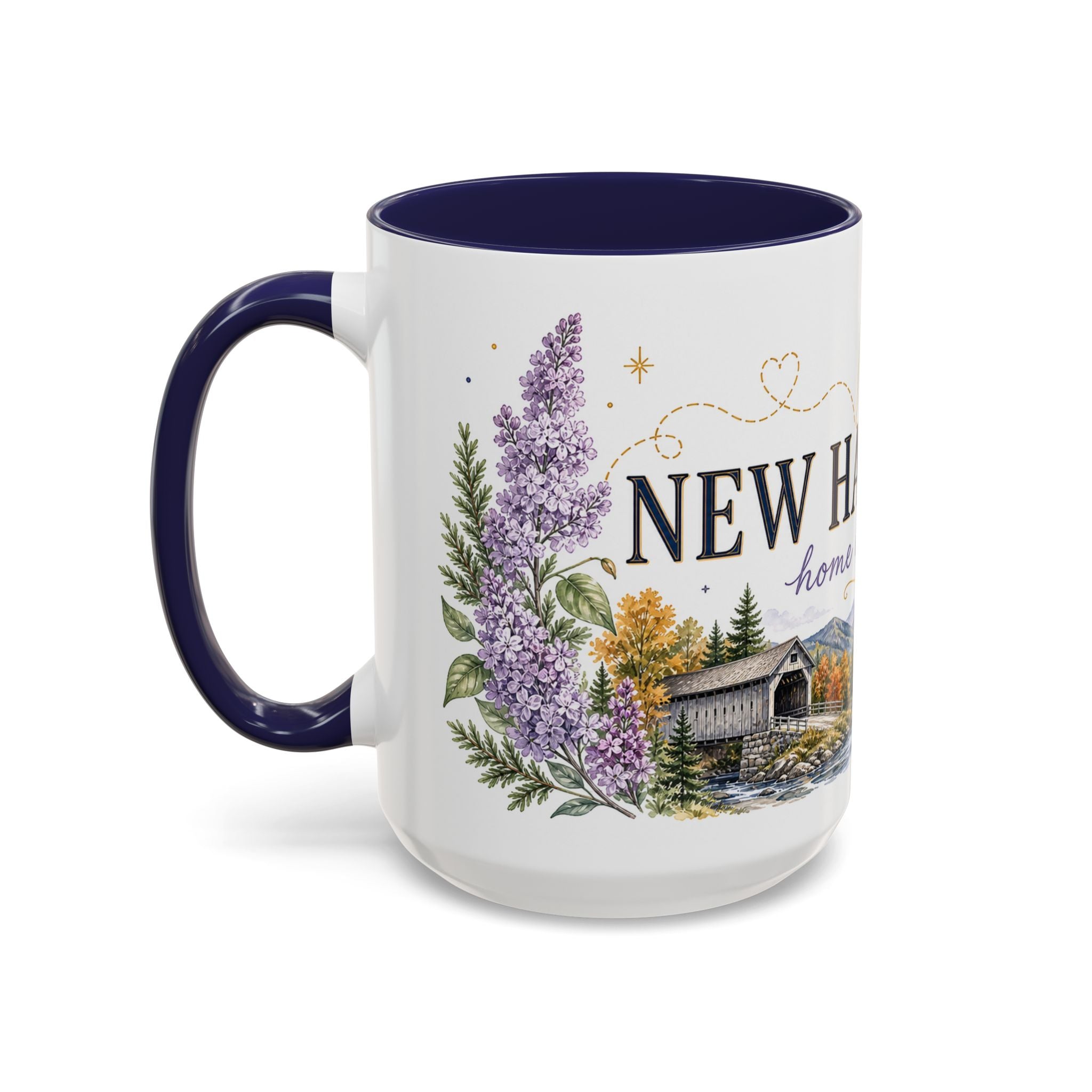 New Hampshire State Map Mug | Botanical Accents, Mountain Landscape Coffee Cup