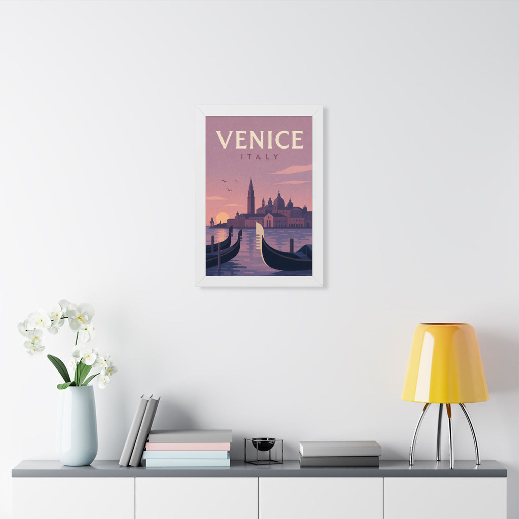 Venice Italy Framed Poster | Vintage Travel Wall Art | Black Walnut White Frame | 16x24 20x30