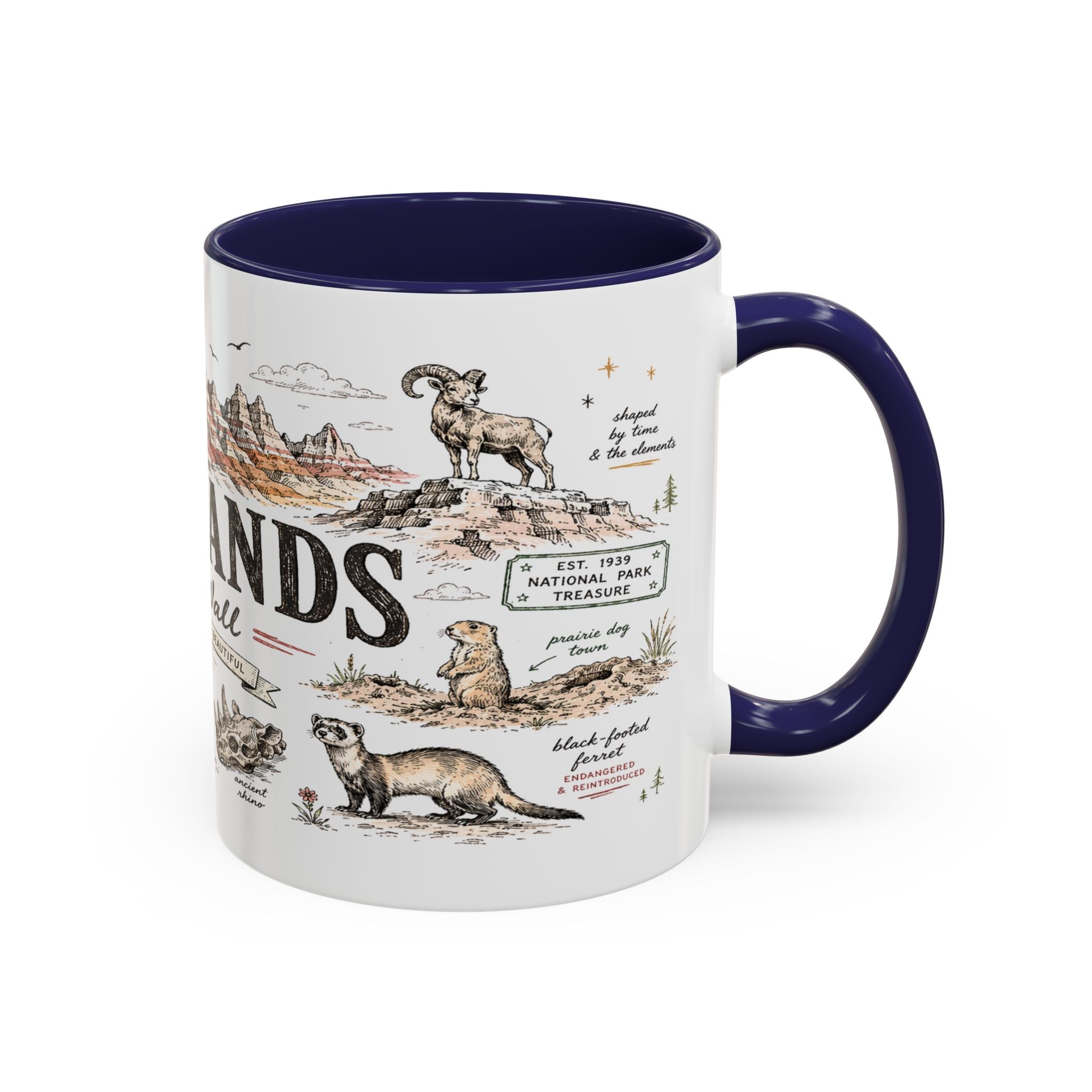 Badlands National Park Coffee Mug | South Dakota Prairie Fossil Hiking Gift | Accent Color Ceramic 11oz 15oz