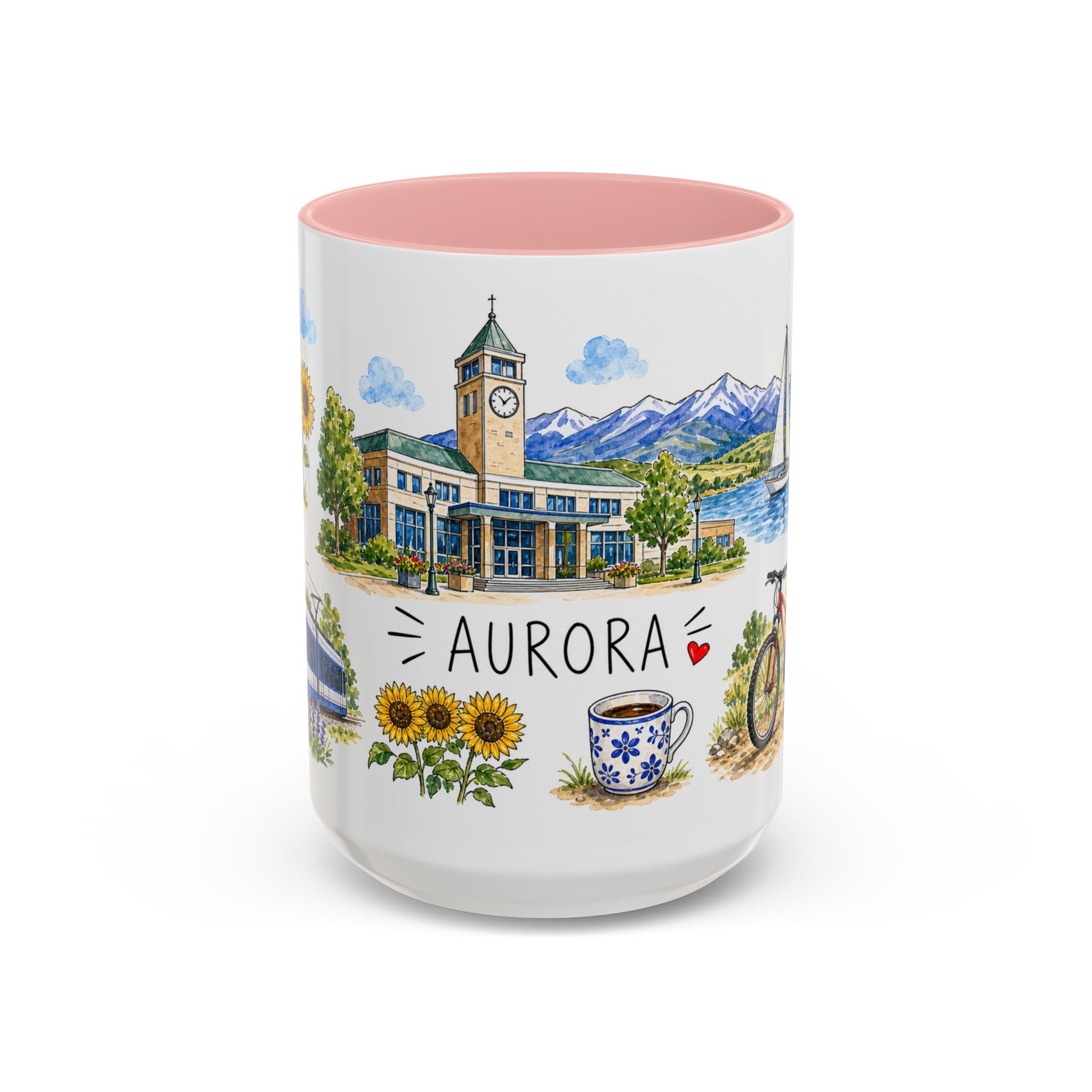 Aurora Illustrated Travel Mug | City Souvenir Accent Coffee Mug | 11oz 15oz Ceramic Cup