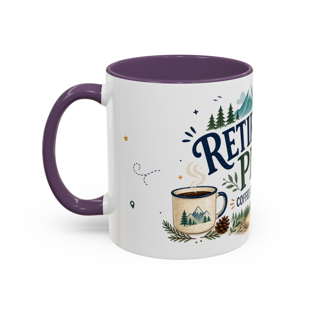 Retirement Plan Coffee And Adventures Mug | Travel Retirement Gift | Accent Color Ceramic 11oz 15oz