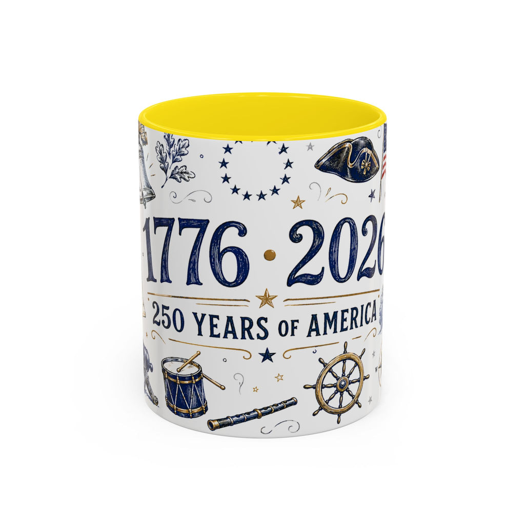 America 250 Coffee Mug | 1776-2026 Patriotic 4th of July Gift | Accent Color Ceramic 11oz 15oz