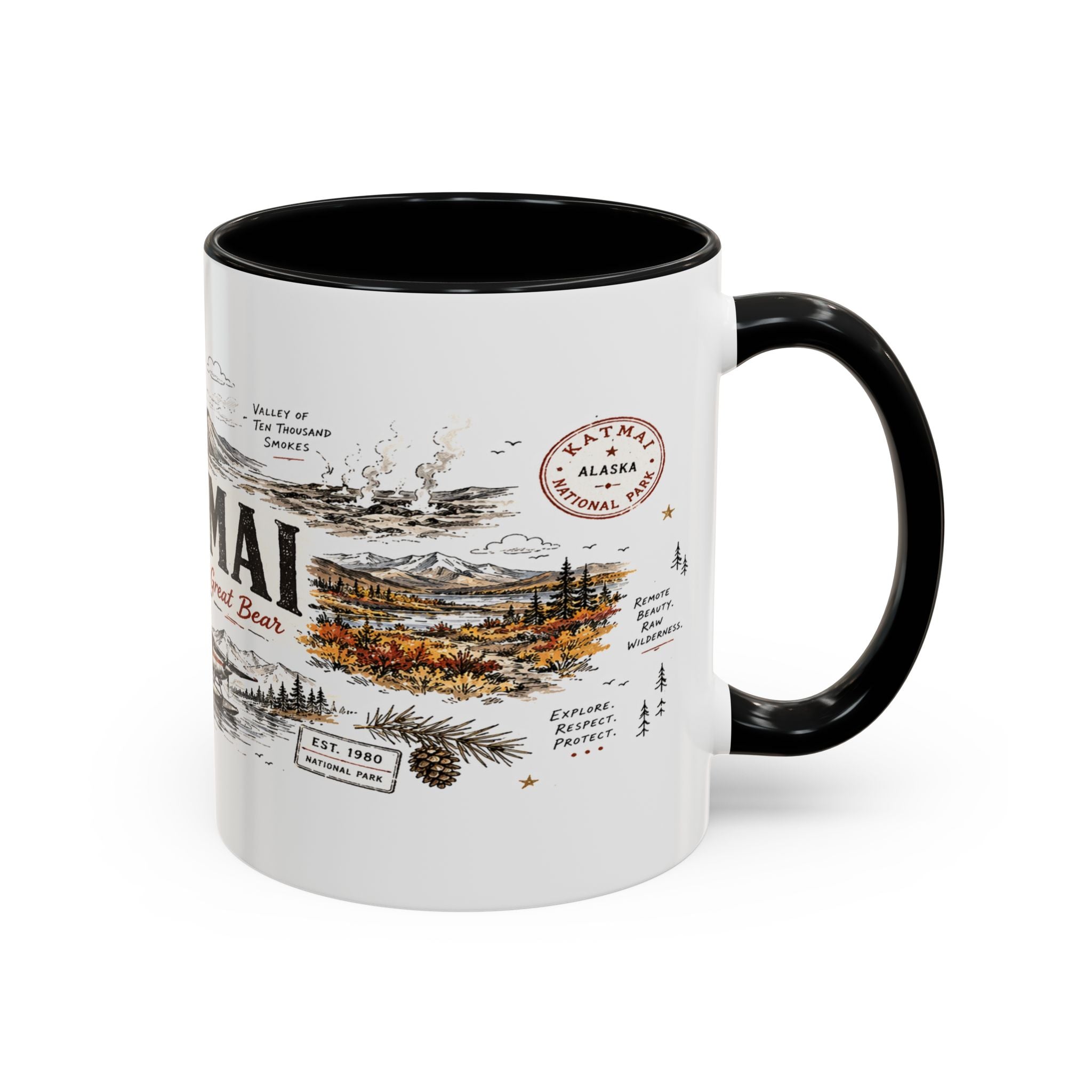 Katmai National Park Coffee Mug | Alaska Bear Watching Wildlife Gift | Accent Color Ceramic 11oz 15oz
