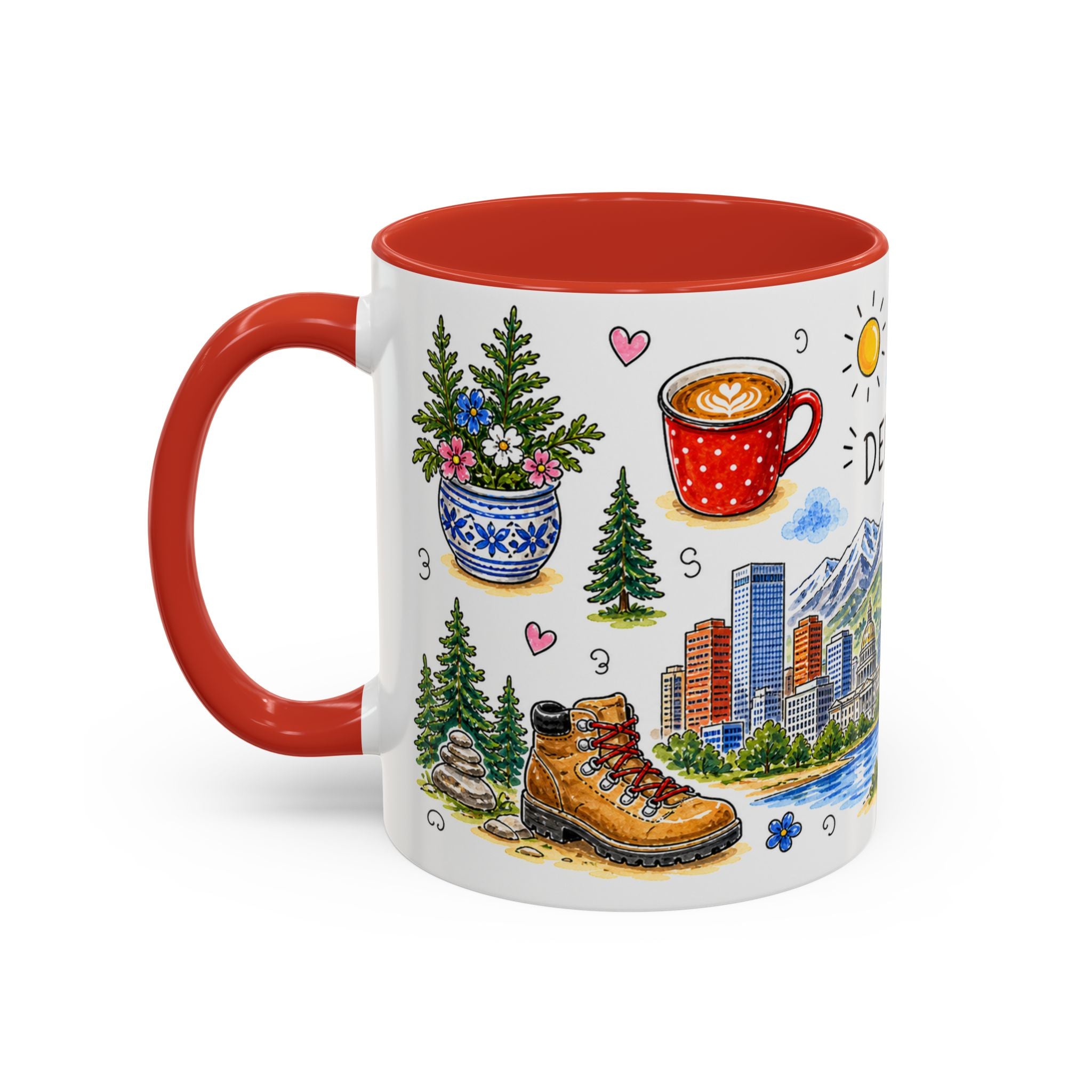 Denver Illustrated Travel Mug | City Souvenir Accent Coffee Mug | 11oz 15oz Ceramic Cup