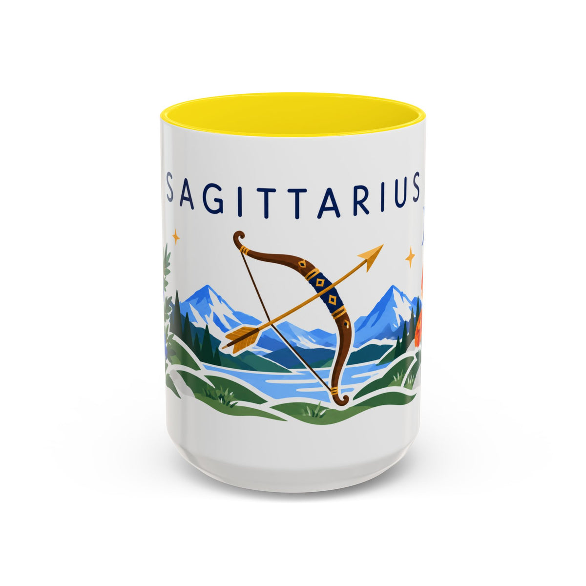 Sagittarius Zodiac Coffee Mug | Bow and Arrow Design | Astrology Birthday Gift | 11 oz 15 oz Ceramic Accent Mug