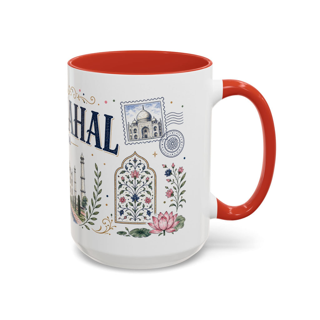 Taj Mahal Coffee Mug | Travel Destination Souvenir Gift | Accent Color Ceramic 11oz 15oz