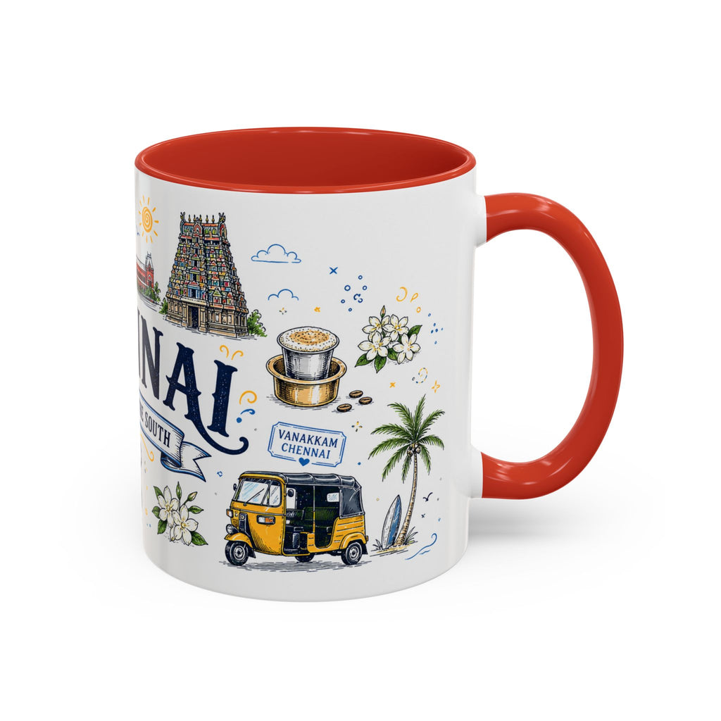 Chennai Coffee Mug | India Souvenir Travel Gift | Accent Color Ceramic 11oz 15oz