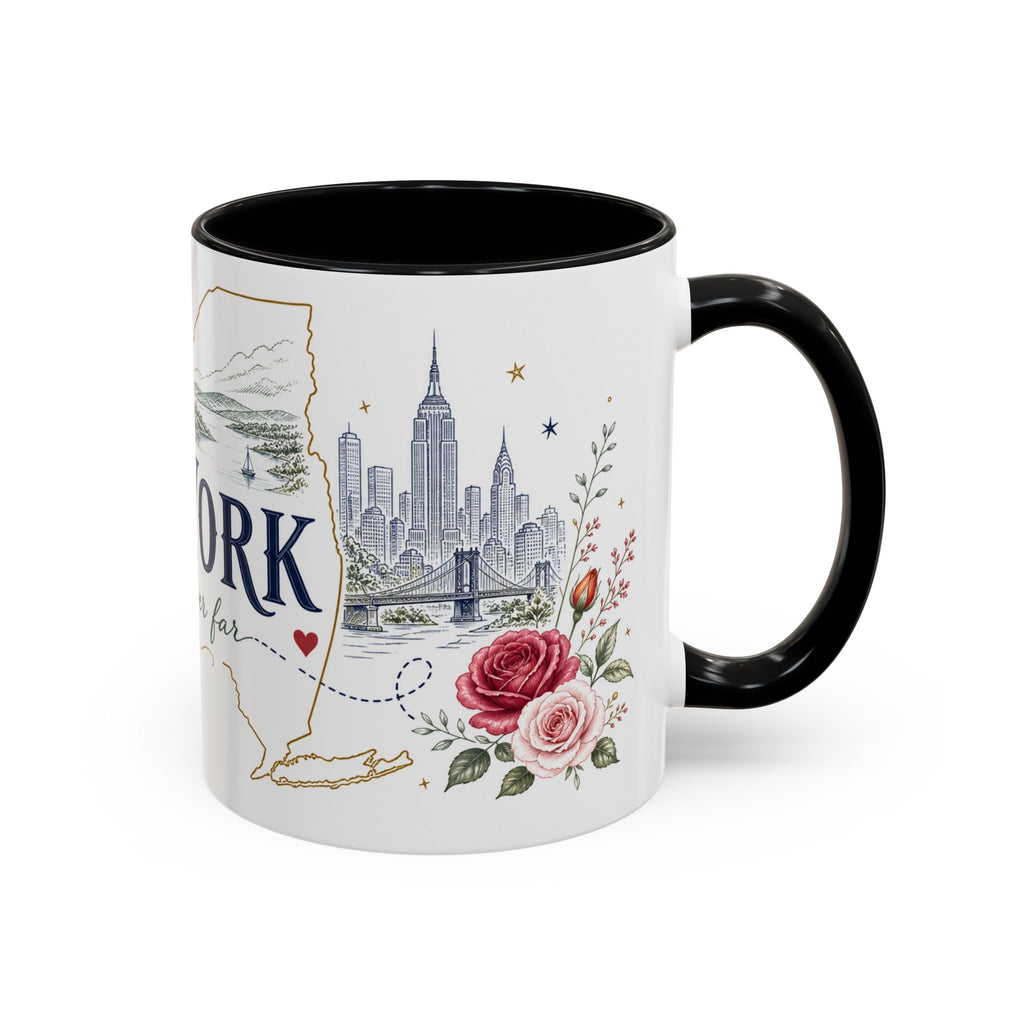 New York State Map Mug | Botanical Rose Accents, Long Distance Friendship Gift