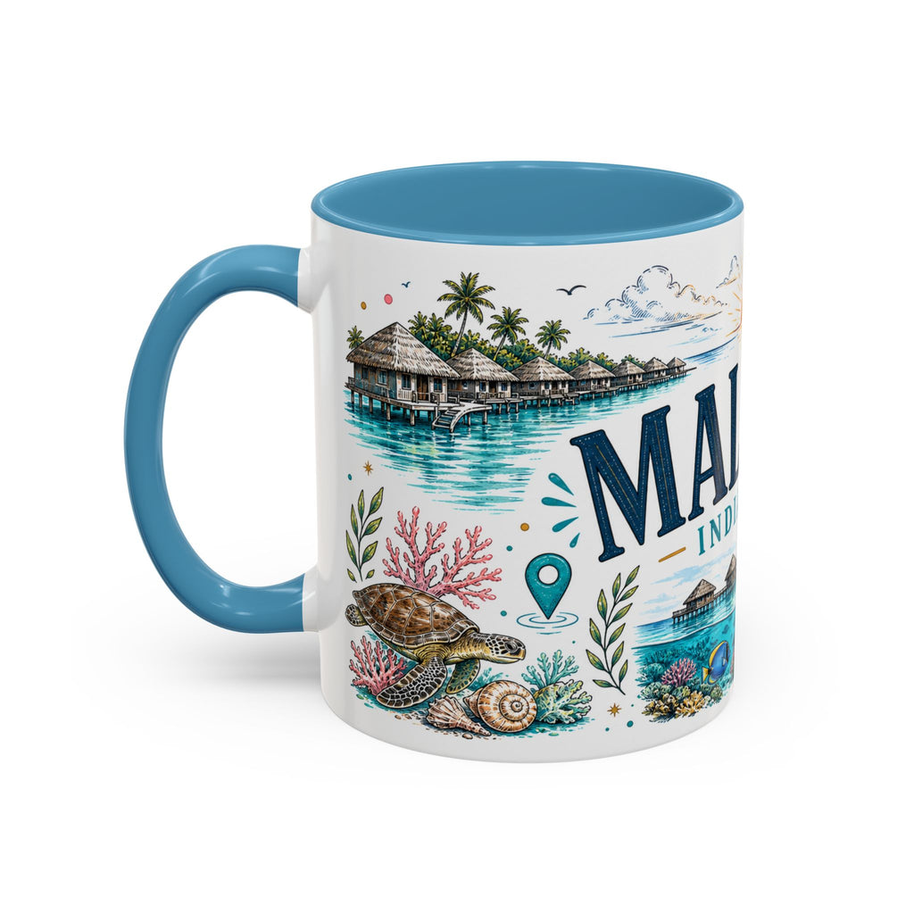 Maldives Coffee Mug | Travel Destination Souvenir Gift | Accent Color Ceramic 11oz 15oz