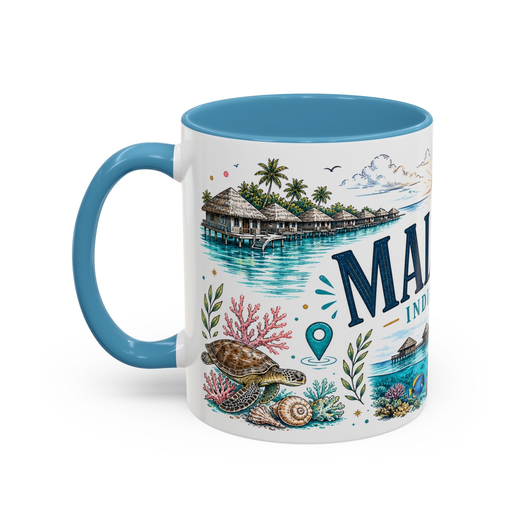 Maldives Coffee Mug | Travel Destination Souvenir Gift | Accent Color Ceramic 11oz 15oz