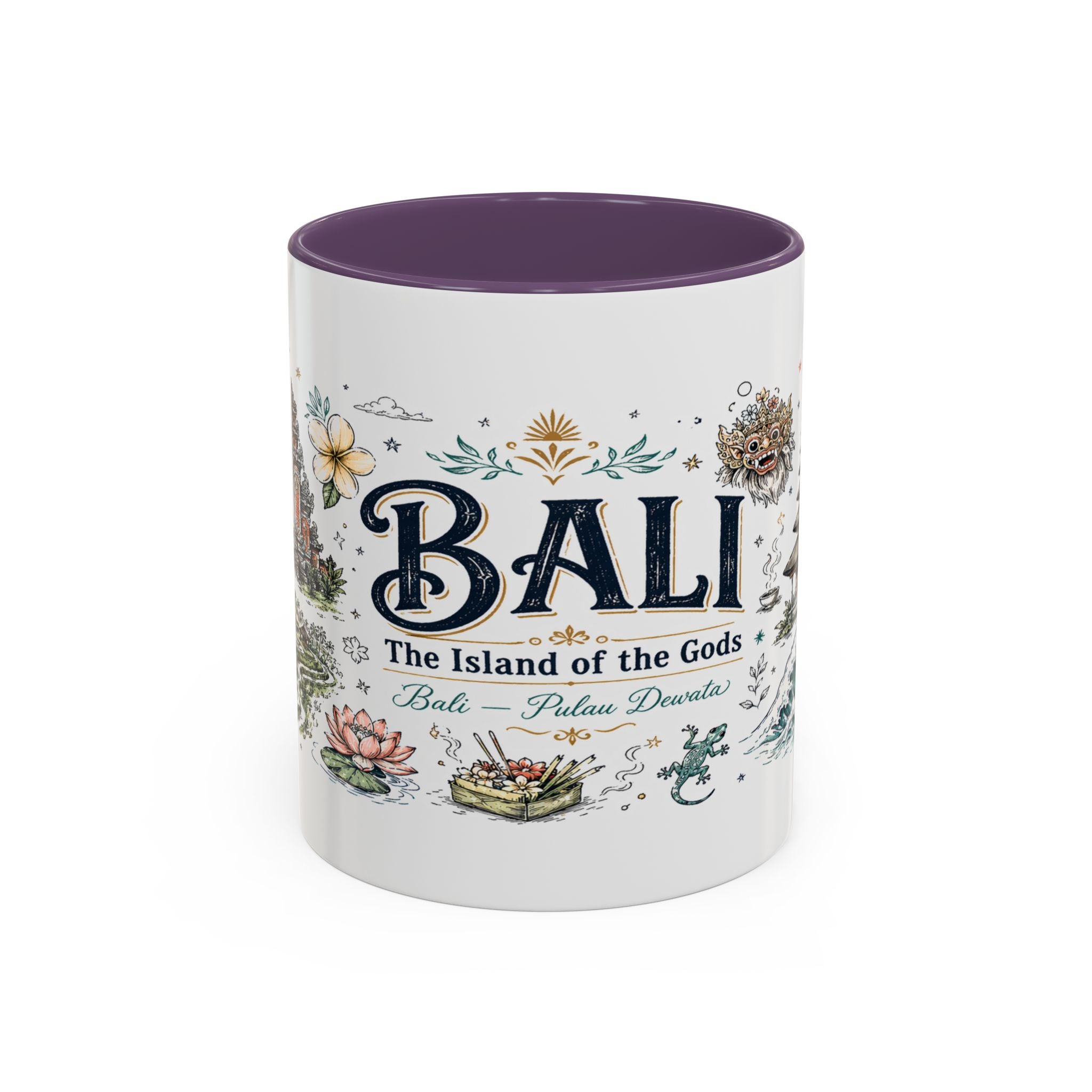 Bali Coffee Mug | Indonesia Souvenir Travel Gift | Accent Color Ceramic 11oz 15oz