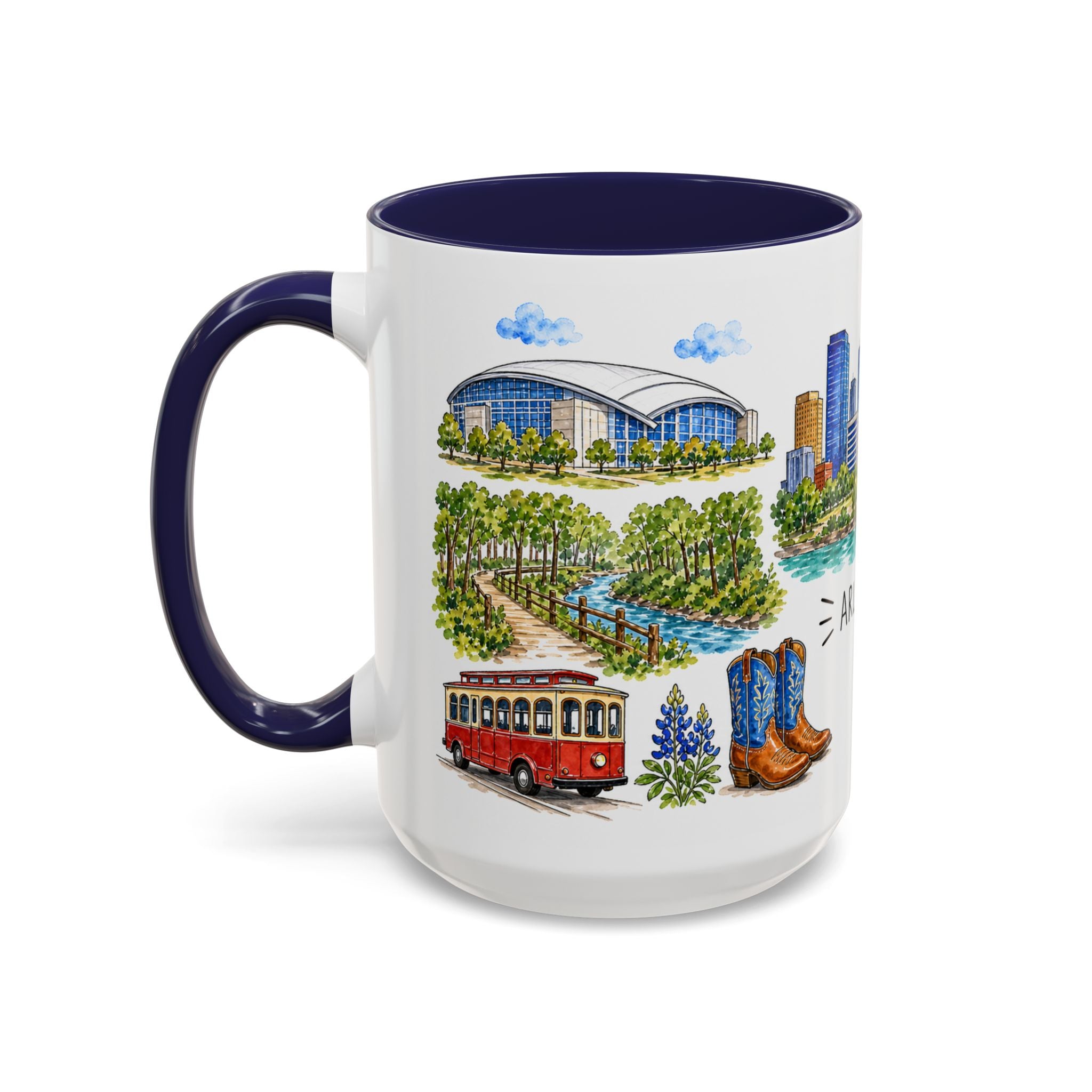 Arlington Illustrated Travel Mug | City Souvenir Accent Coffee Mug | 11oz 15oz Ceramic Cup
