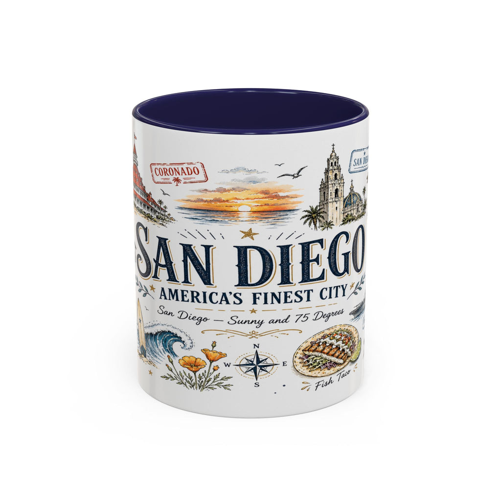 San Diego Coffee Mug | California Souvenir City Gift | Accent Color Ceramic 11oz 15oz