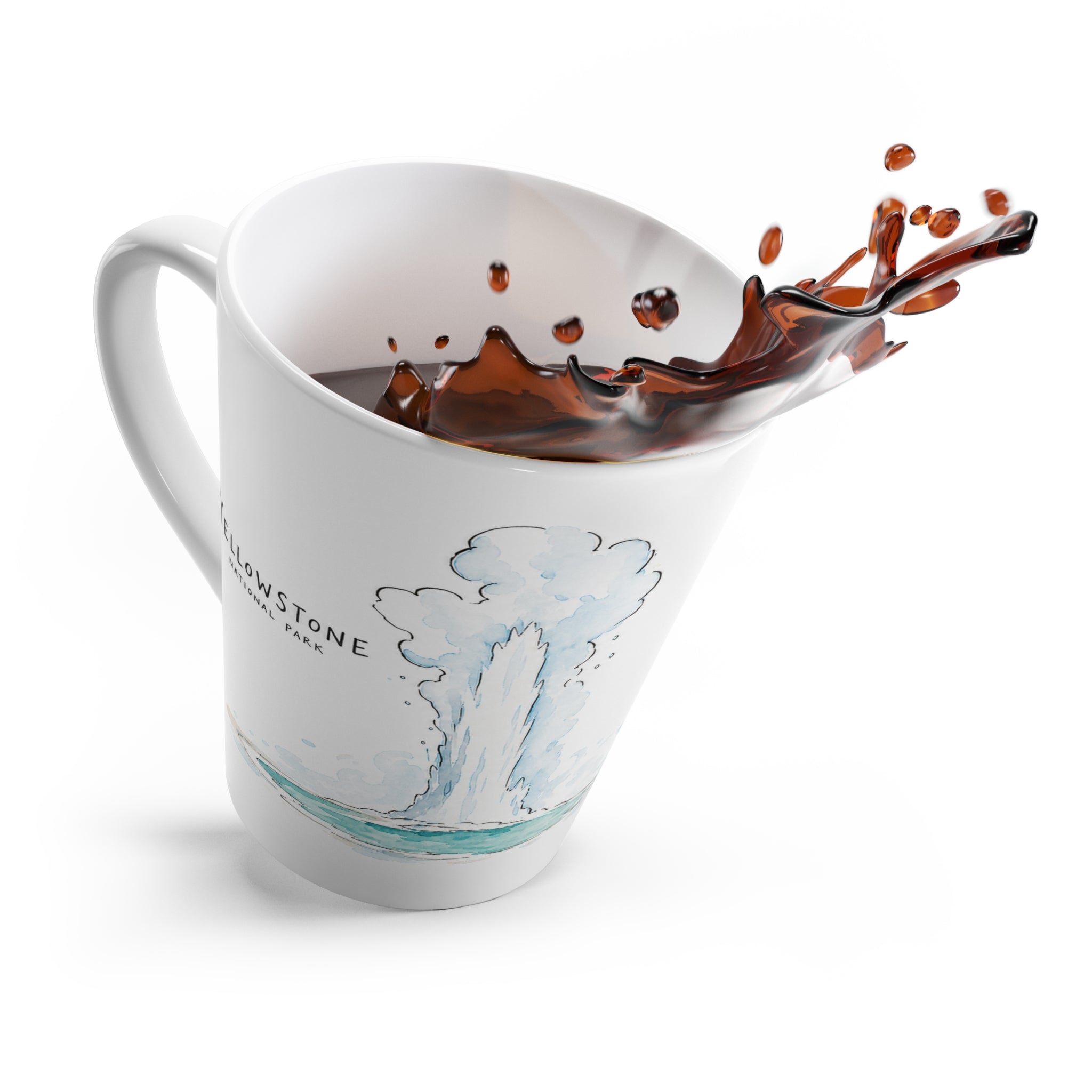 Yellowstone National Park Latte Mug | Pastel Watercolor Nature Coffee Cup | 12 oz Travel Souvenir Gift