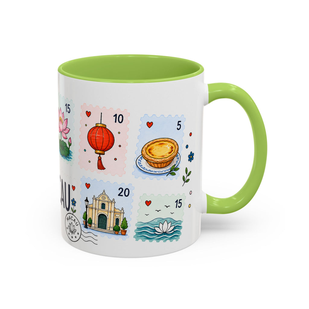 Macau Coffee Mug | Postage Stamp Collage Mug | Travel Souvenir Accent Cup 11oz 15oz
