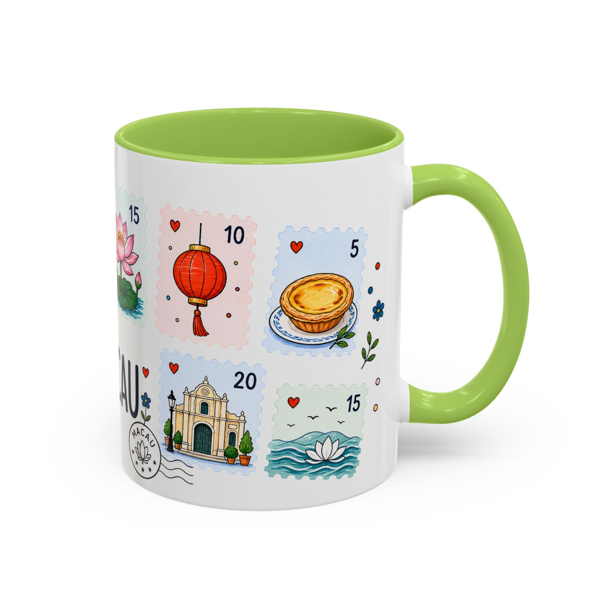 Macau Coffee Mug | Postage Stamp Collage Mug | Travel Souvenir Accent Cup 11oz 15oz