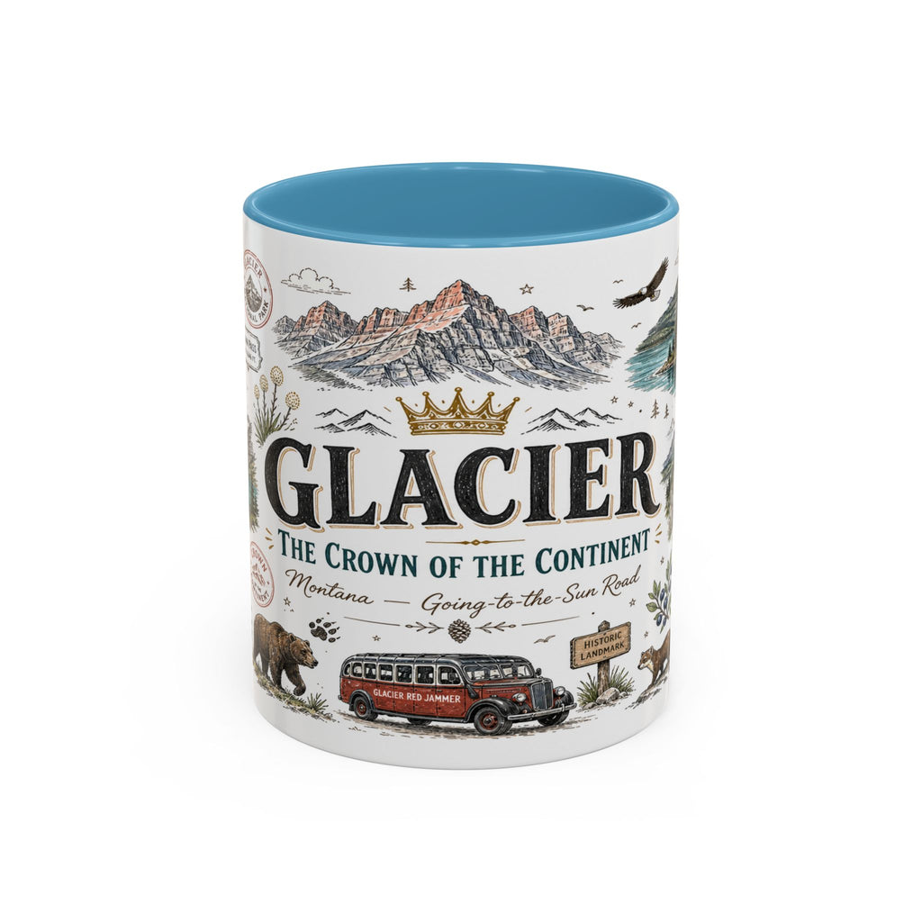 Glacier Coffee Mug | National Park Hiking Montana Gift | Accent Color Ceramic 11oz 15oz