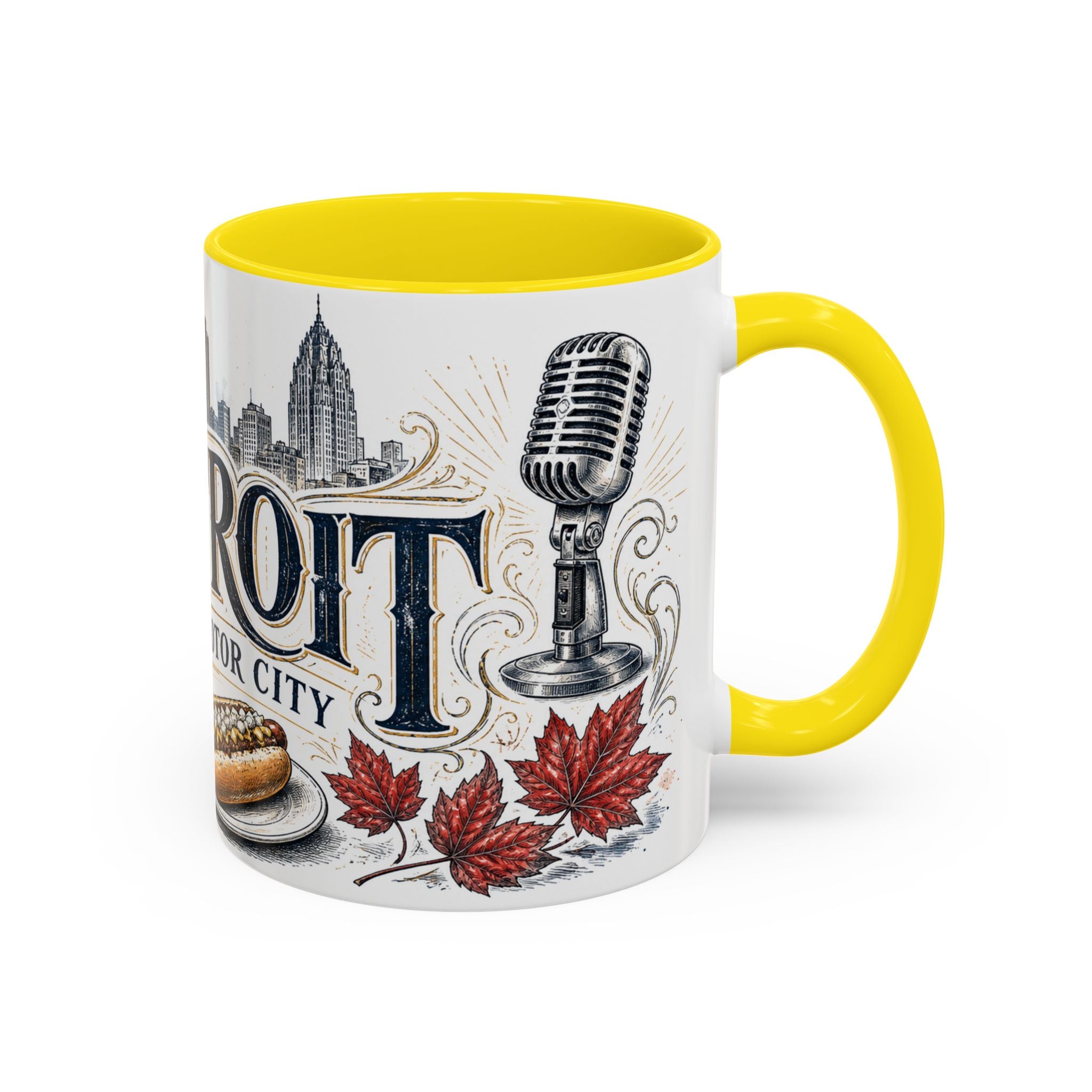 Detroit Coffee Mug | United States Travel Souvenir | Vintage Illustrated City Gift | 11 oz 15 oz Accent Mug