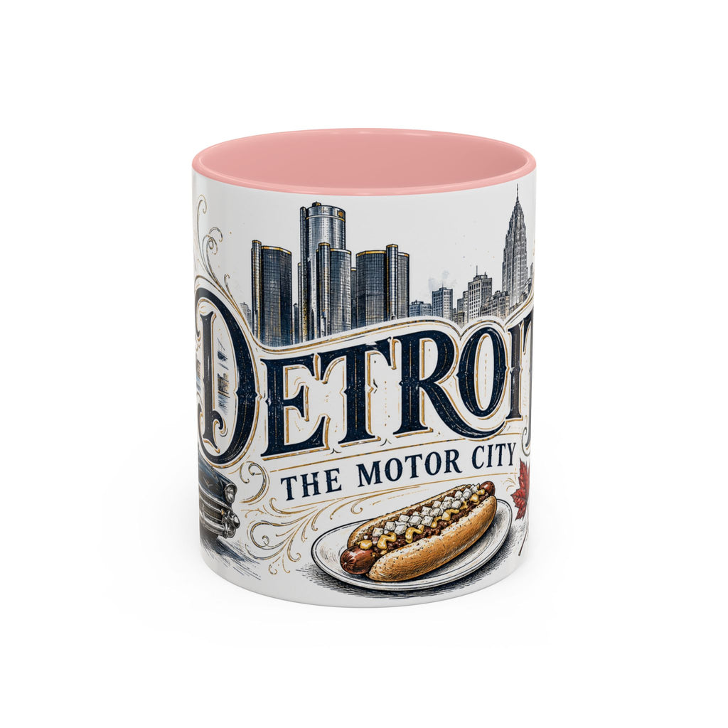 Detroit Coffee Mug | United States Travel Souvenir | Vintage Illustrated City Gift | 11 oz 15 oz Accent Mug