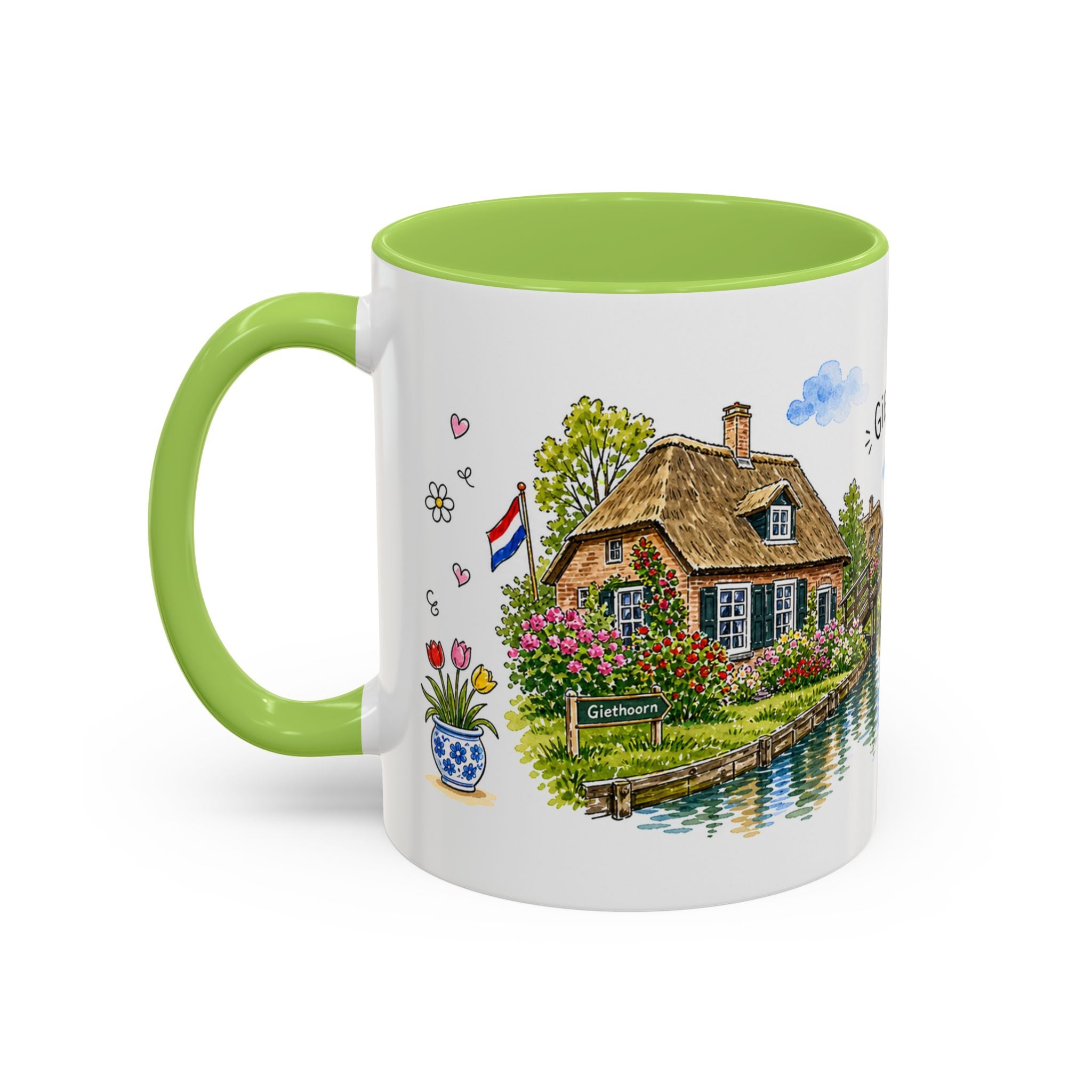 Giethoorn Illustrated Travel Mug | Netherlands Souvenir Accent Coffee Mug | 11oz 15oz Ceramic Cup