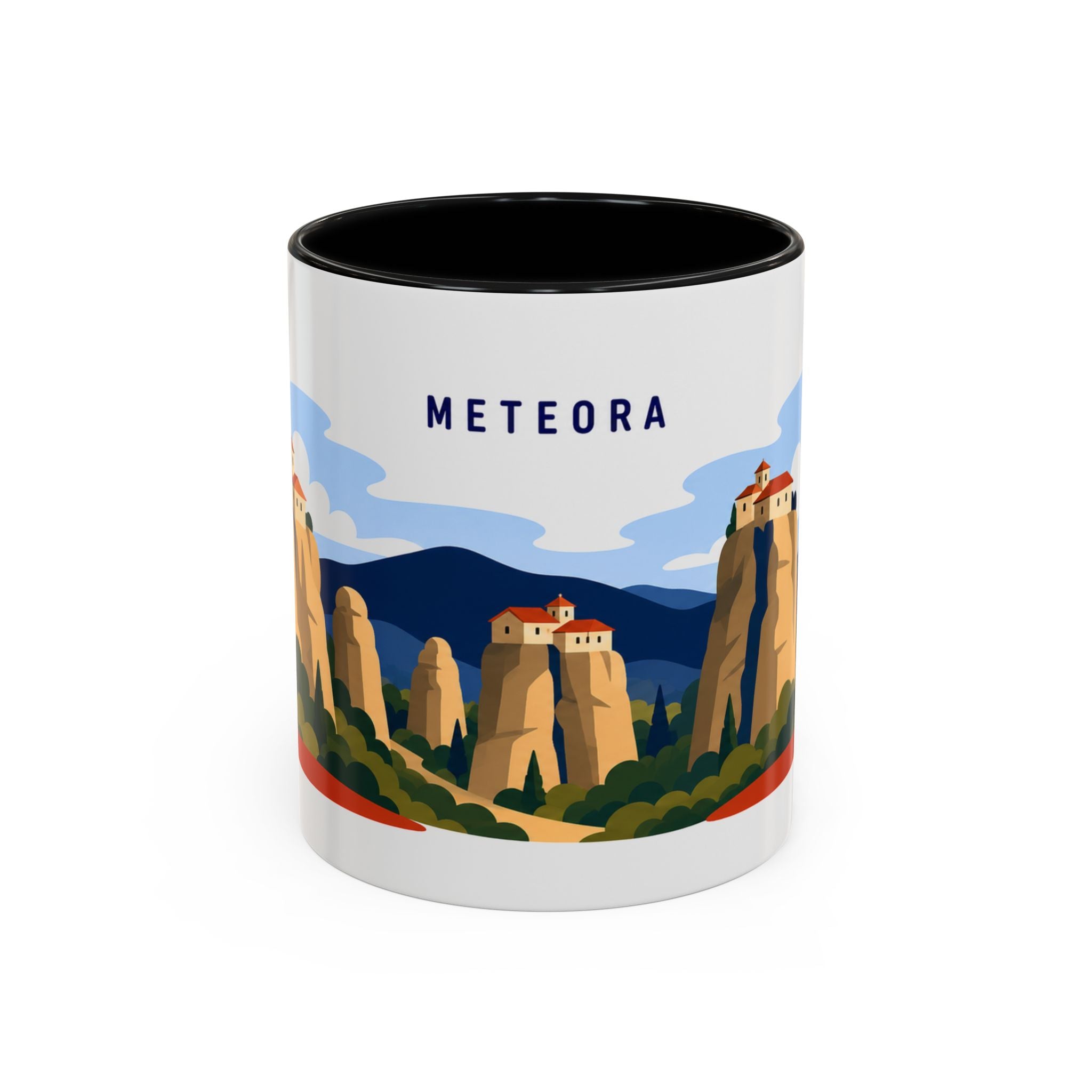 Meteora Coffee Mug | Travel Destination Souvenir Gift | Accent Color Ceramic 11oz 15oz