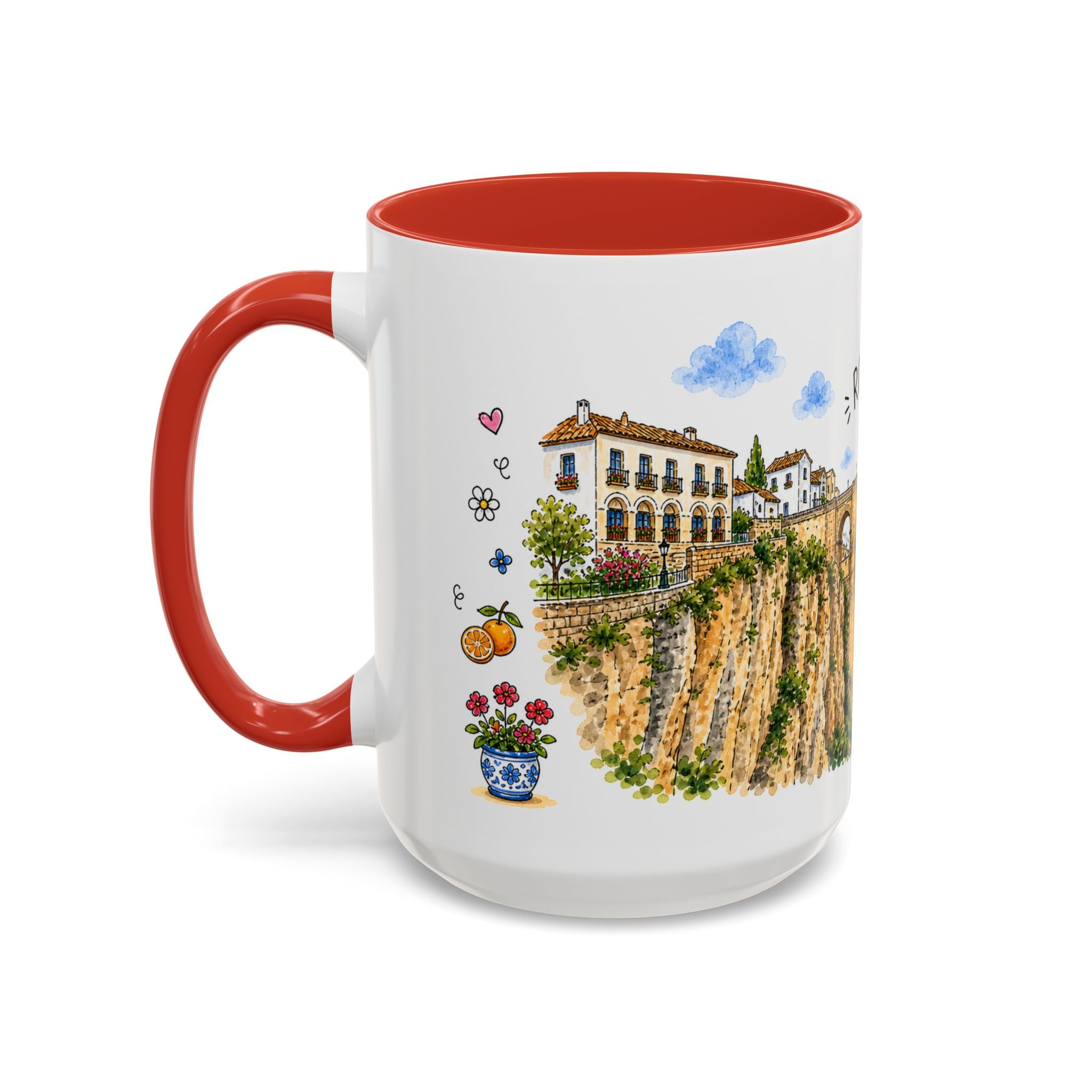 Ronda Illustrated Travel Mug | Spain Souvenir Accent Coffee Mug | 11oz 15oz Ceramic Cup