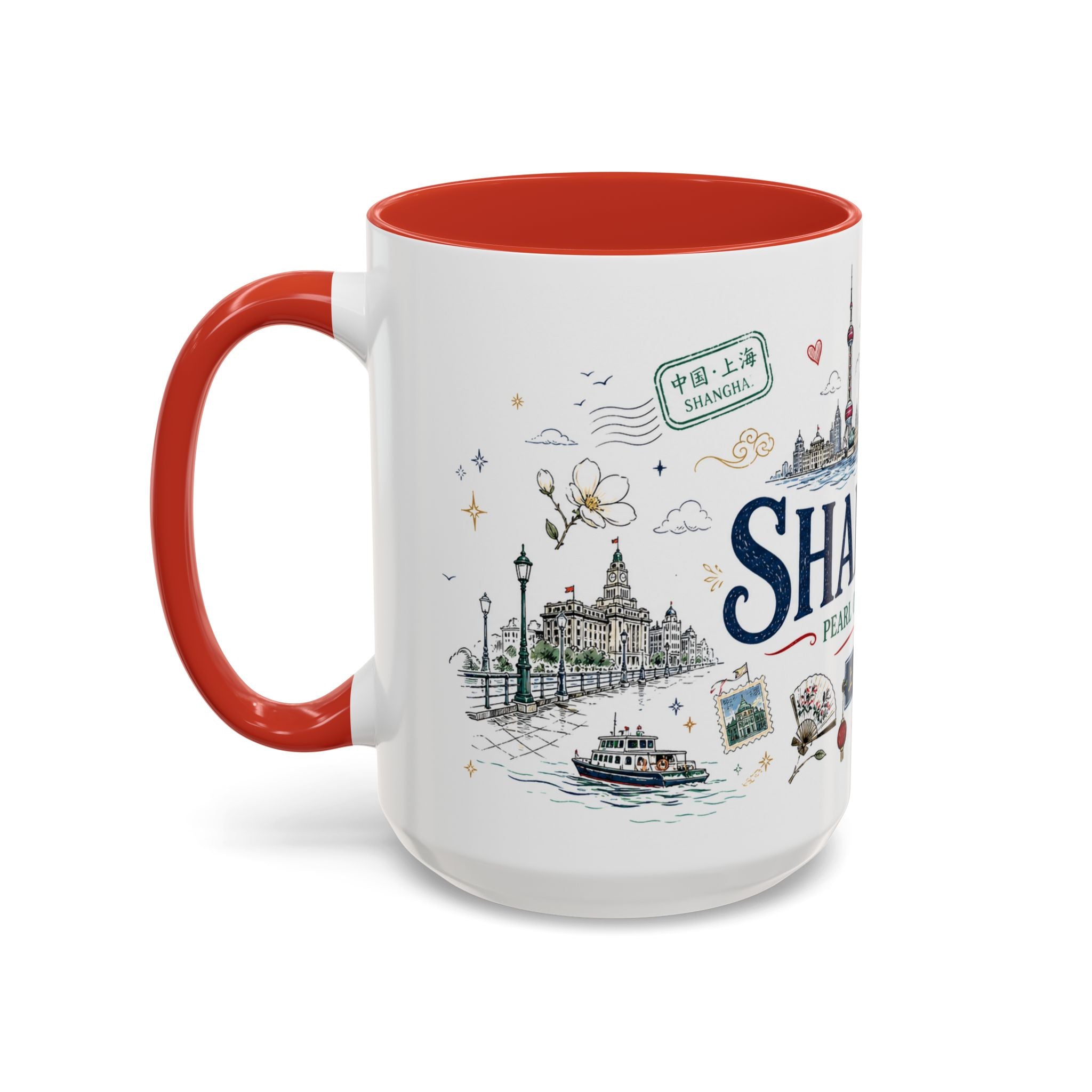 Shanghai Coffee Mug | China Souvenir Travel Gift | Accent Color Ceramic 11oz 15oz