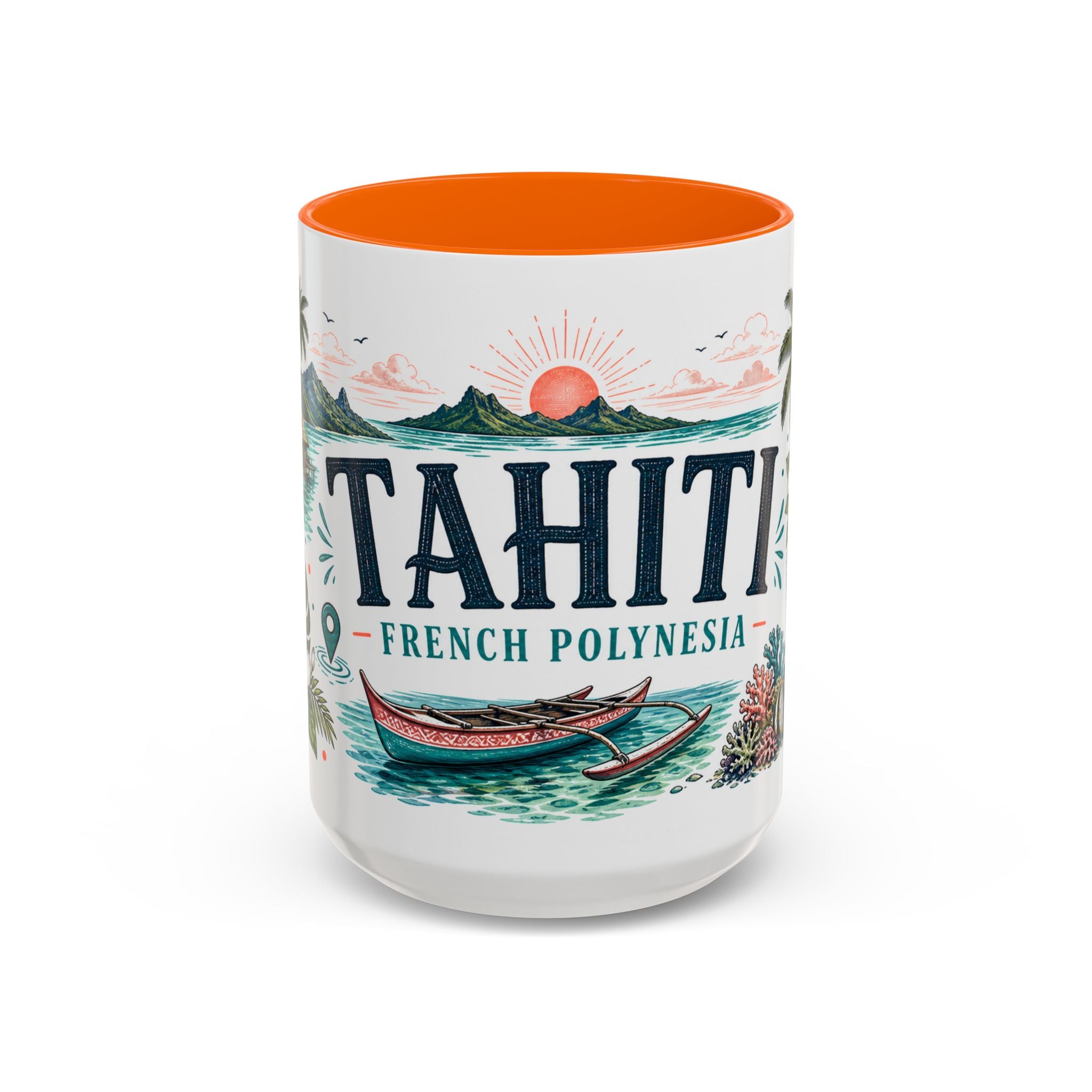 Tahiti Coffee Mug | Travel Destination Souvenir Gift | Accent Color Ceramic 11oz 15oz
