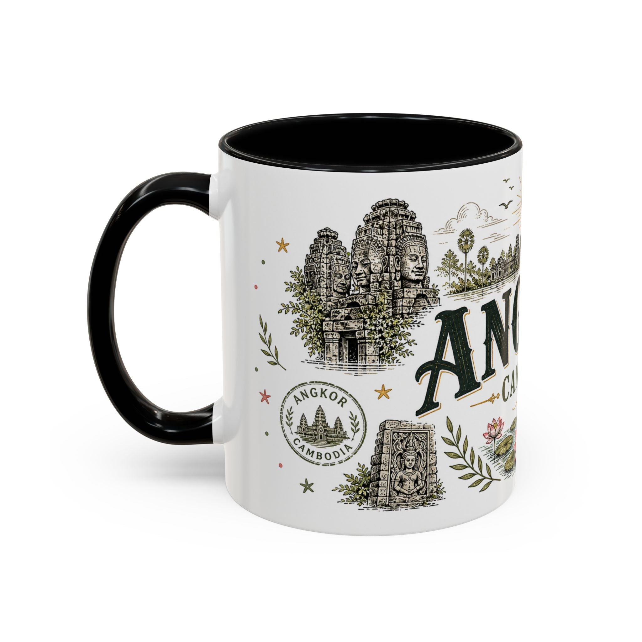 Angkor Coffee Mug | Travel Destination Souvenir Gift | Accent Color Ceramic 11oz 15oz