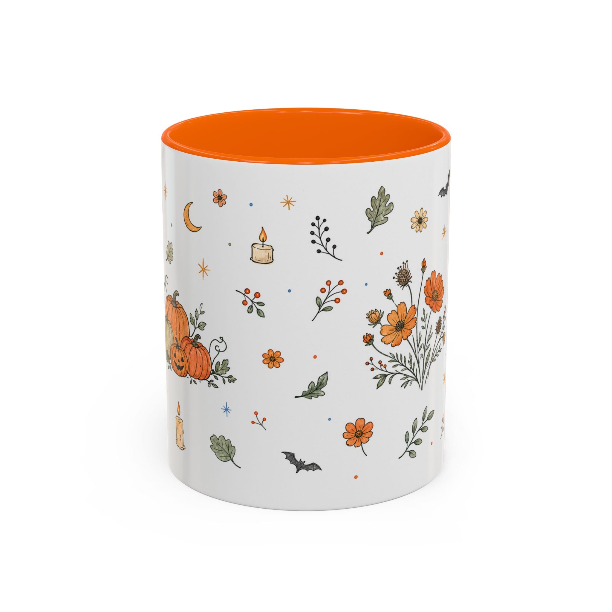Floral Pumpkin Halloween Mug | Friendly Ghost Watercolor Gift | Accent Cup 11oz 15oz