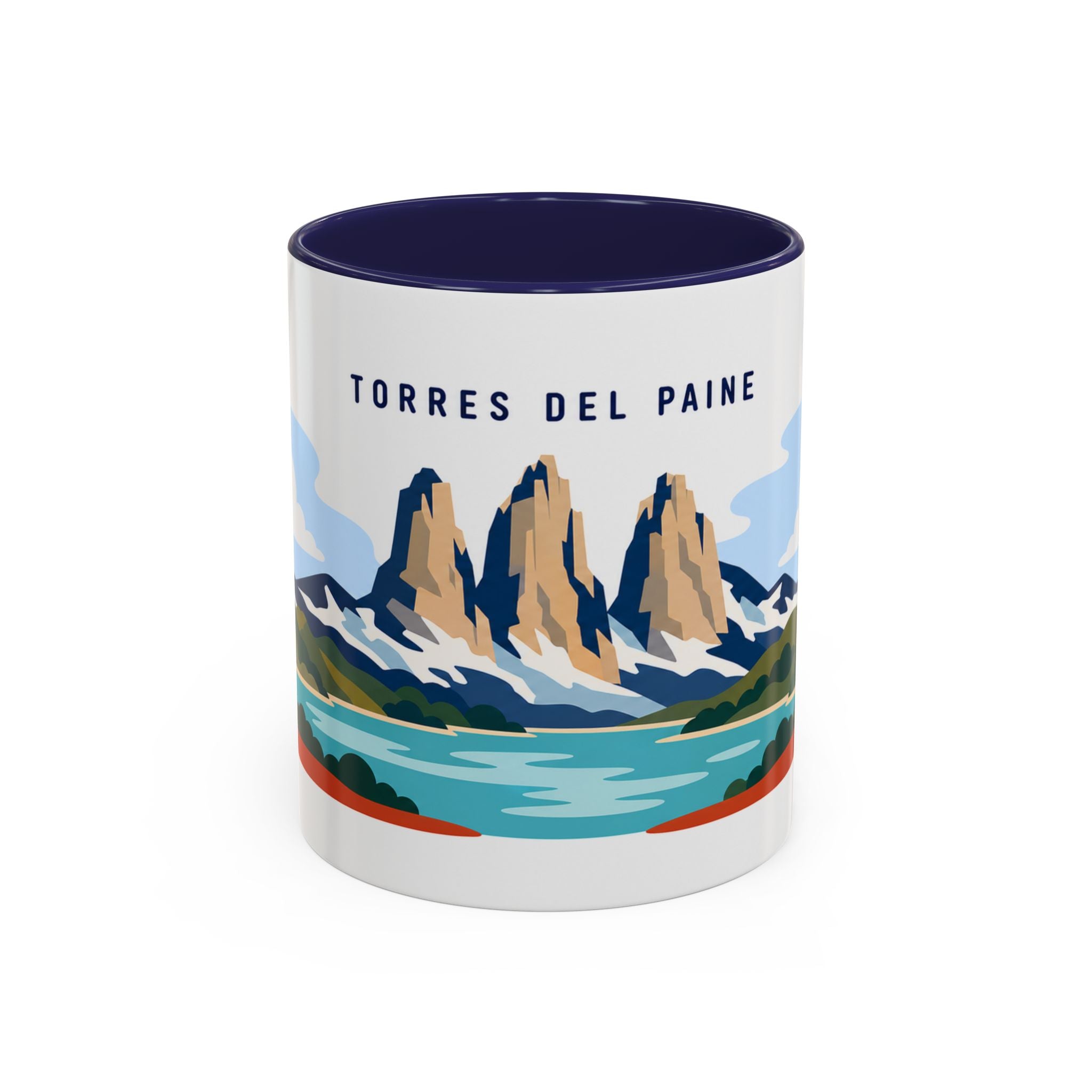 Torres del Paine Coffee Mug | Travel Destination Souvenir Gift | Accent Color Ceramic 11oz 15oz