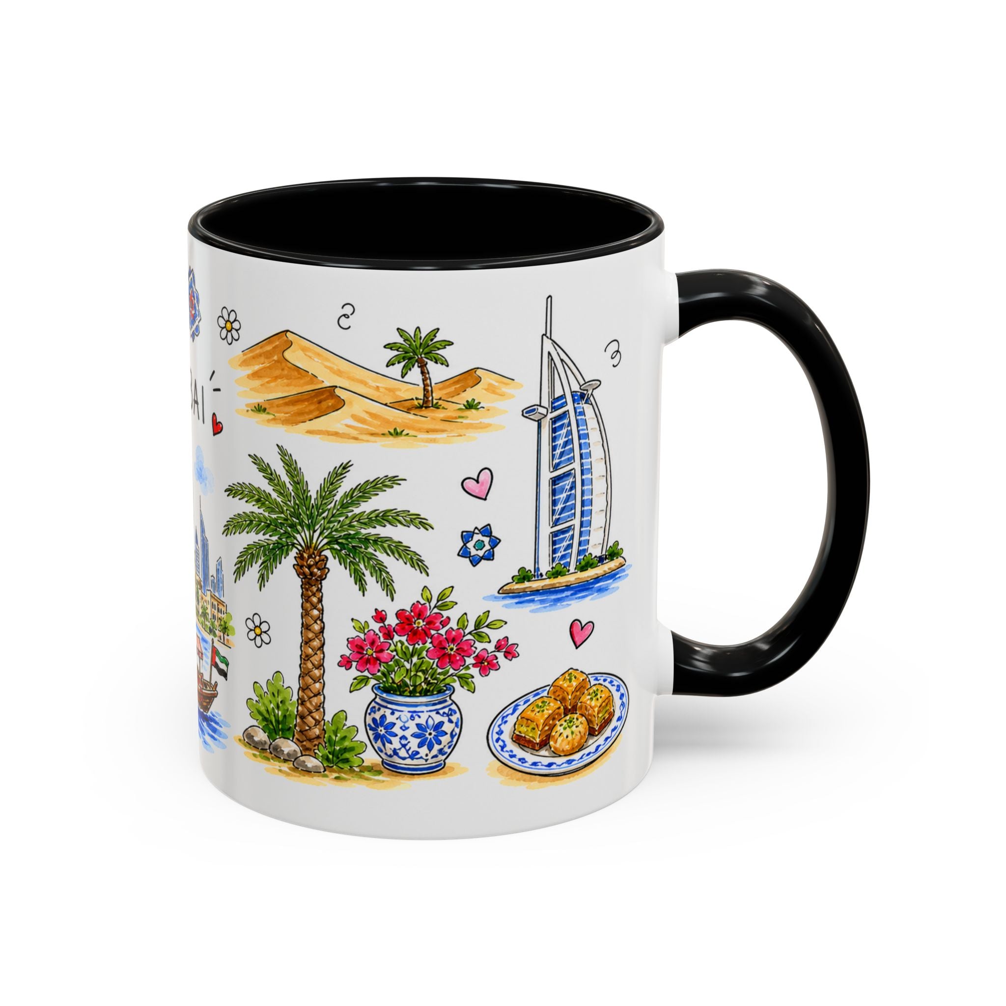 Dubai Illustrated Travel Mug | City Souvenir Accent Coffee Mug | 11oz 15oz Ceramic Cup