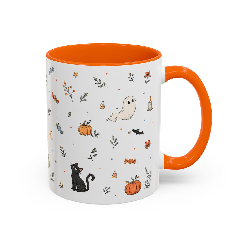 Halloween Party Mug | Ghost Black Cat Candy Watercolor Gift | Accent Cup 11oz 15oz