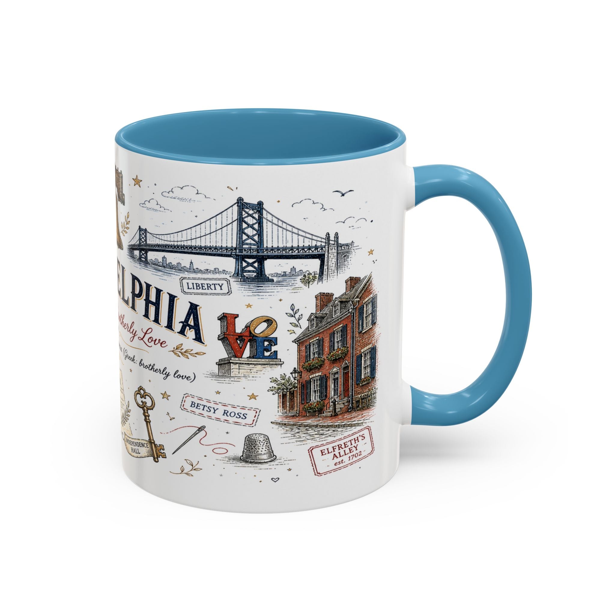 Philadelphia Coffee Mug | Pennsylvania Souvenir City Gift | Accent Color Ceramic 11oz 15oz