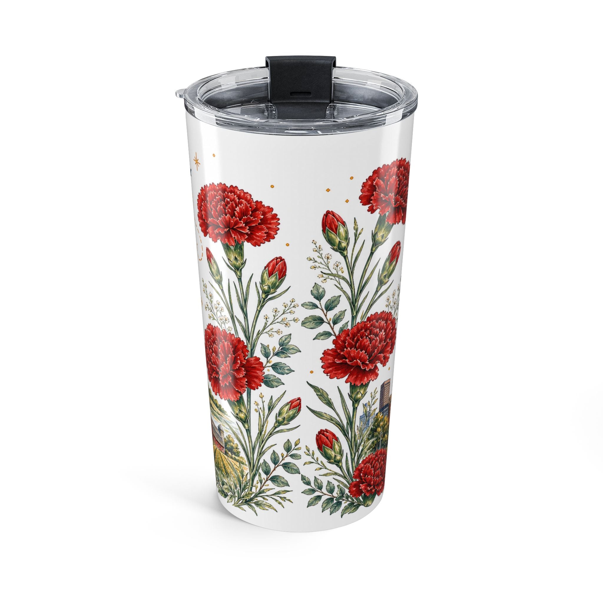 Ohio State Flower 20oz Tumbler | Scarlet Carnation Botanical State Flower Gift | Insulated Stainless Steel Travel Cup