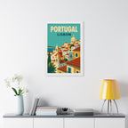 Lisbon Portugal Framed Poster | Vintage Travel Wall Art | Black Walnut White Frame | 16x24 20x30