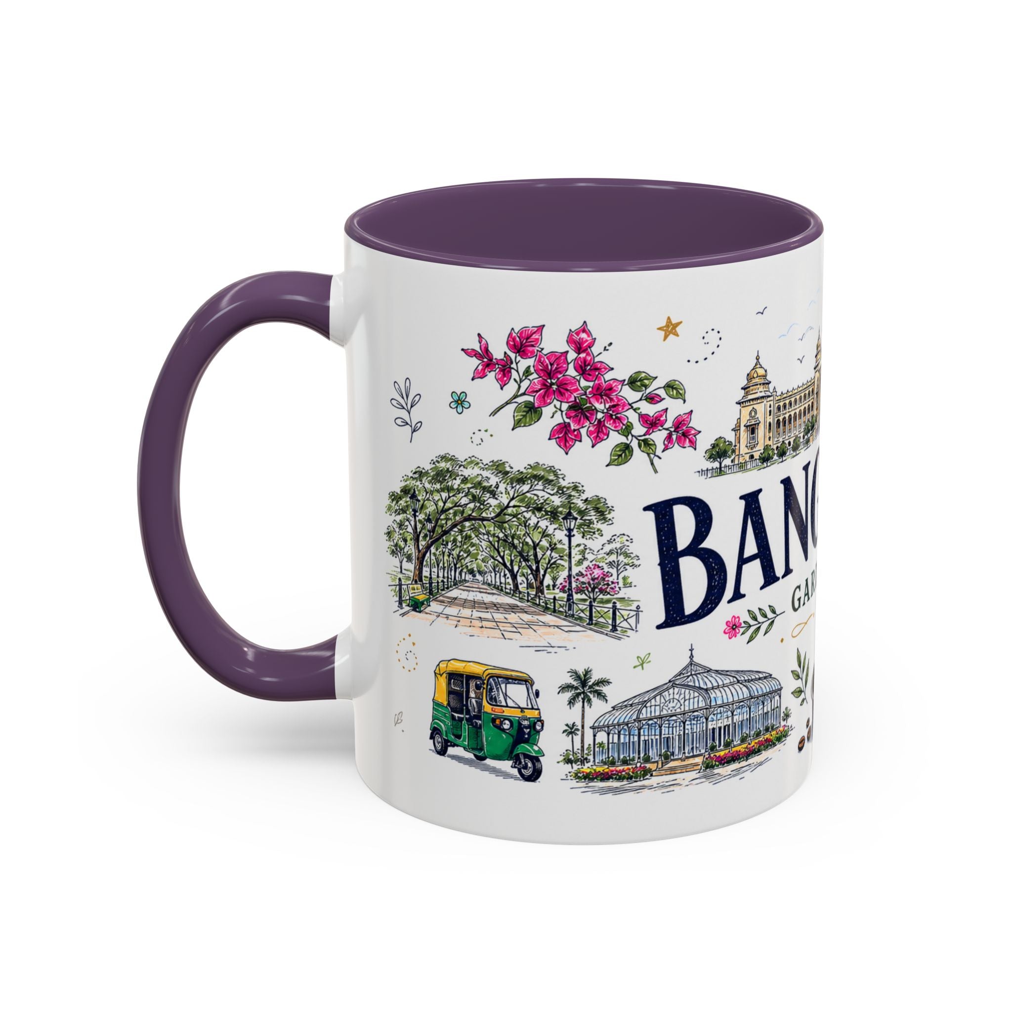 Bangalore Coffee Mug | India Souvenir Travel Gift | Accent Color Ceramic 11oz 15oz