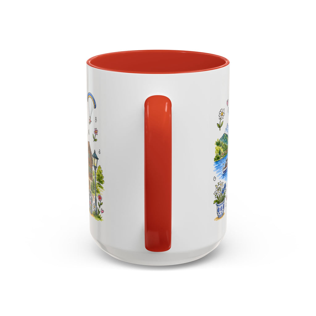 Interlaken Illustrated Travel Mug | Switzerland Souvenir Accent Coffee Mug | 11oz 15oz Ceramic Cup