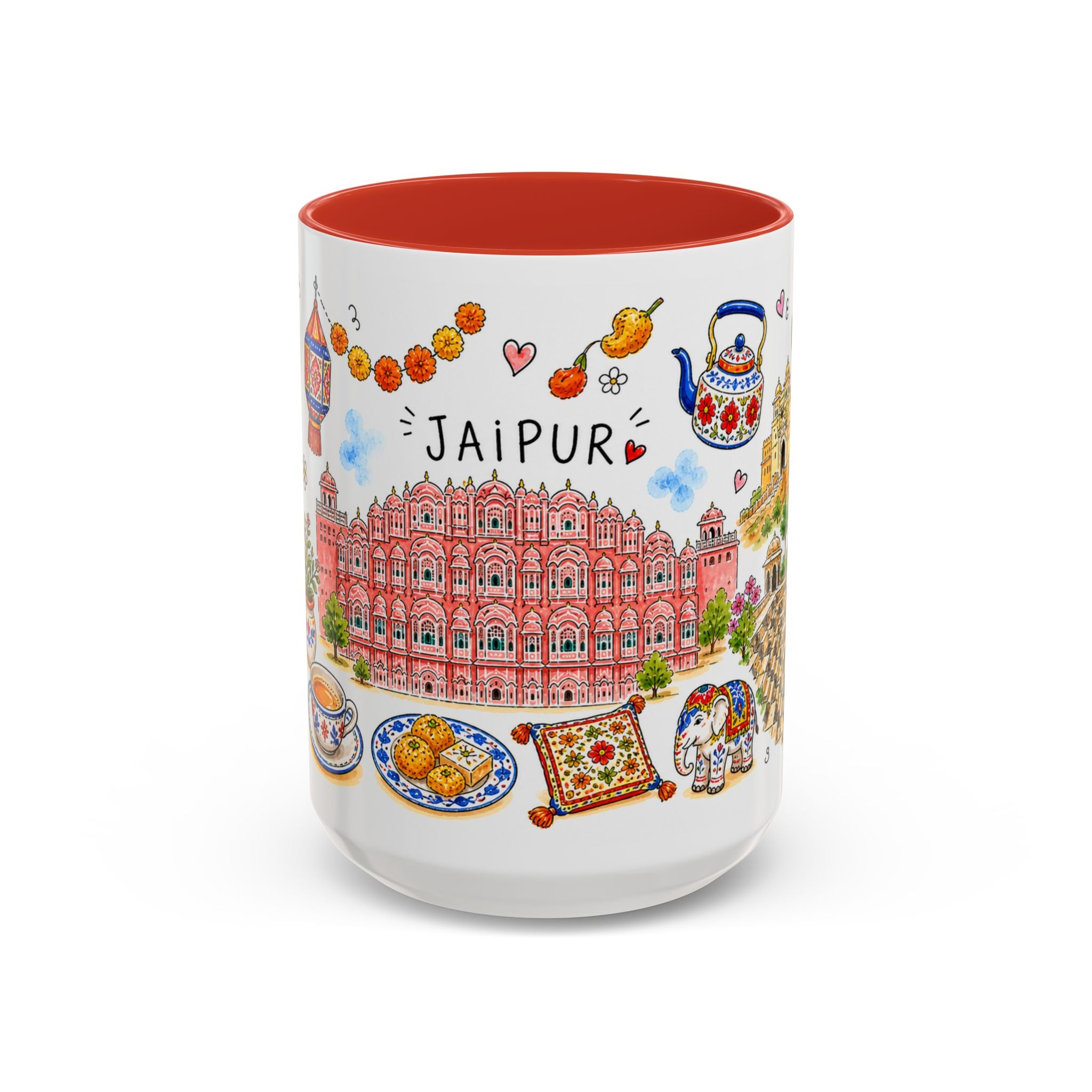 Jaipur Illustrated Travel Mug | City Souvenir Accent Coffee Mug | 11oz 15oz Ceramic Cup