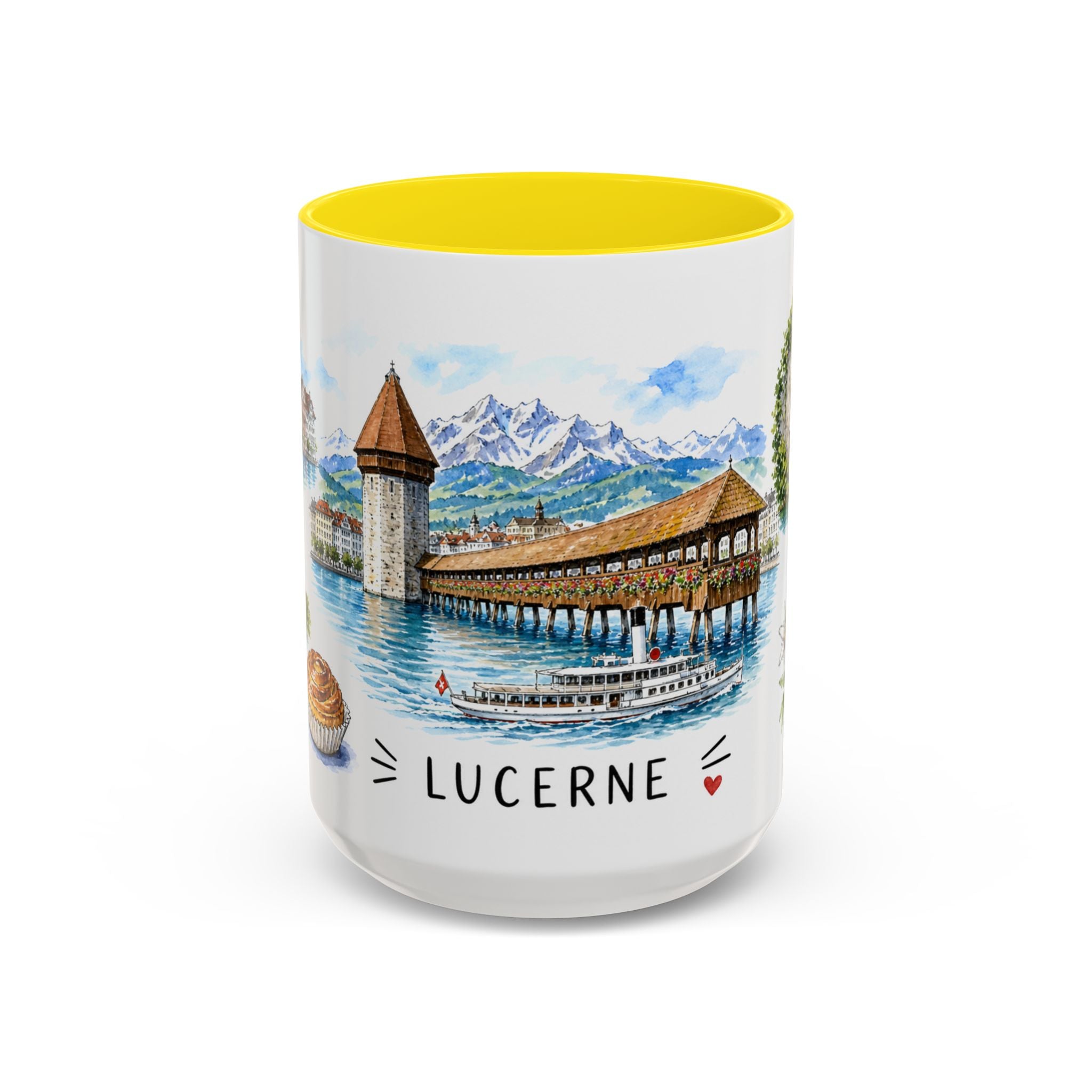 Lucerne Illustrated Travel Mug | City Souvenir Accent Coffee Mug | 11oz 15oz Ceramic Cup