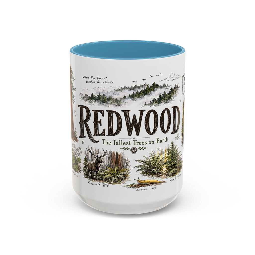 Redwood National Park Coffee Mug | California Coastal Forest Hiking Gift | Accent Color Ceramic 11oz 15oz