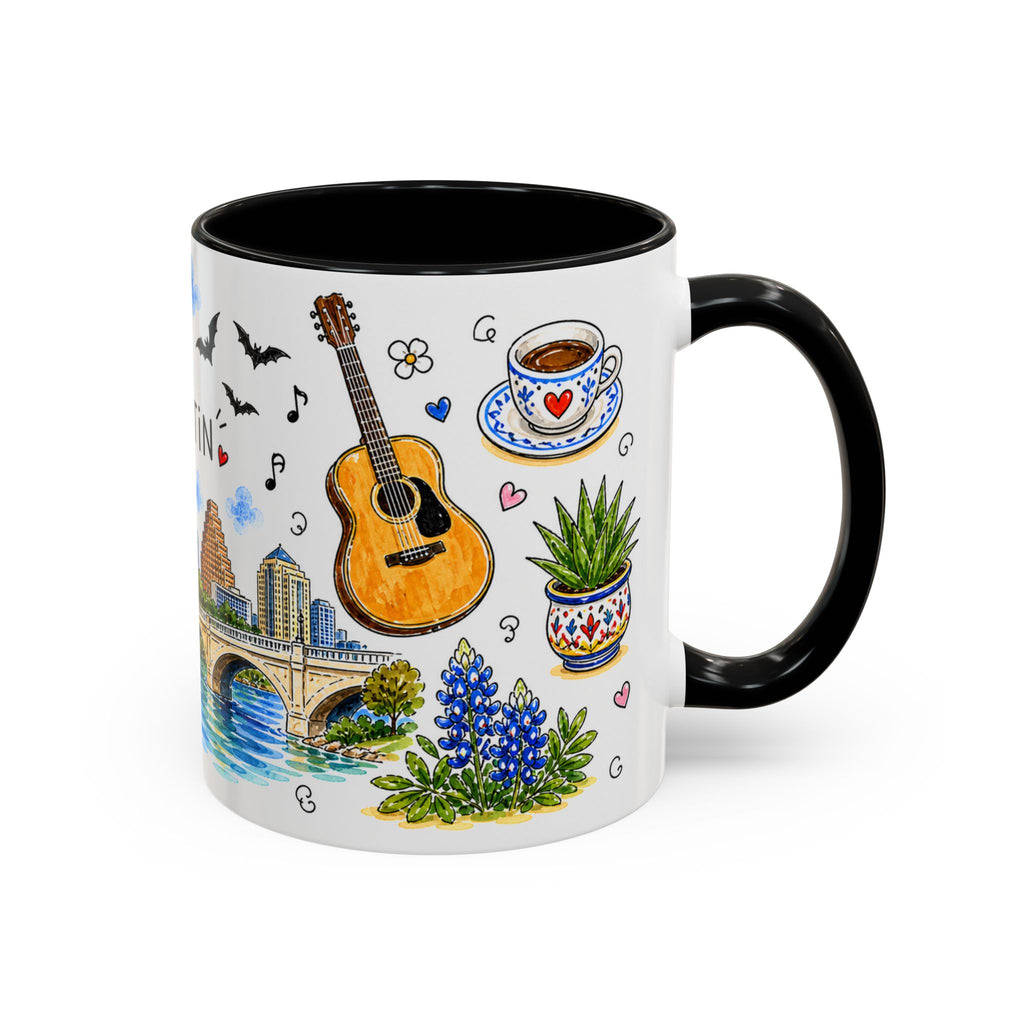 Austin Illustrated Travel Mug | City Souvenir Accent Coffee Mug | 11oz 15oz Ceramic Cup