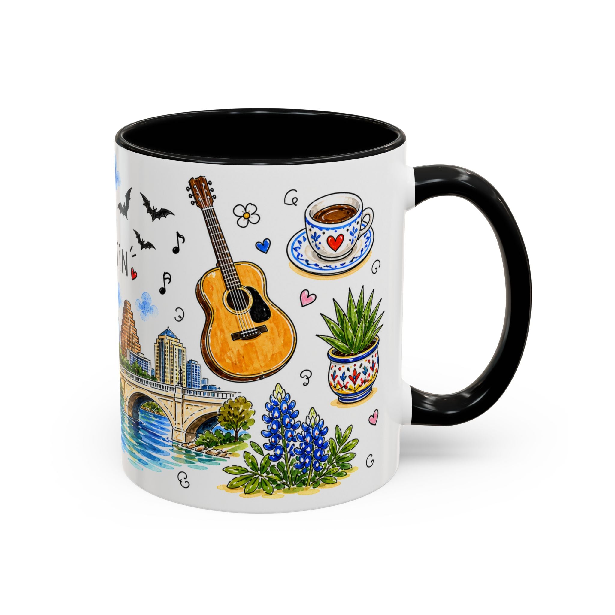 Austin Illustrated Travel Mug | City Souvenir Accent Coffee Mug | 11oz 15oz Ceramic Cup
