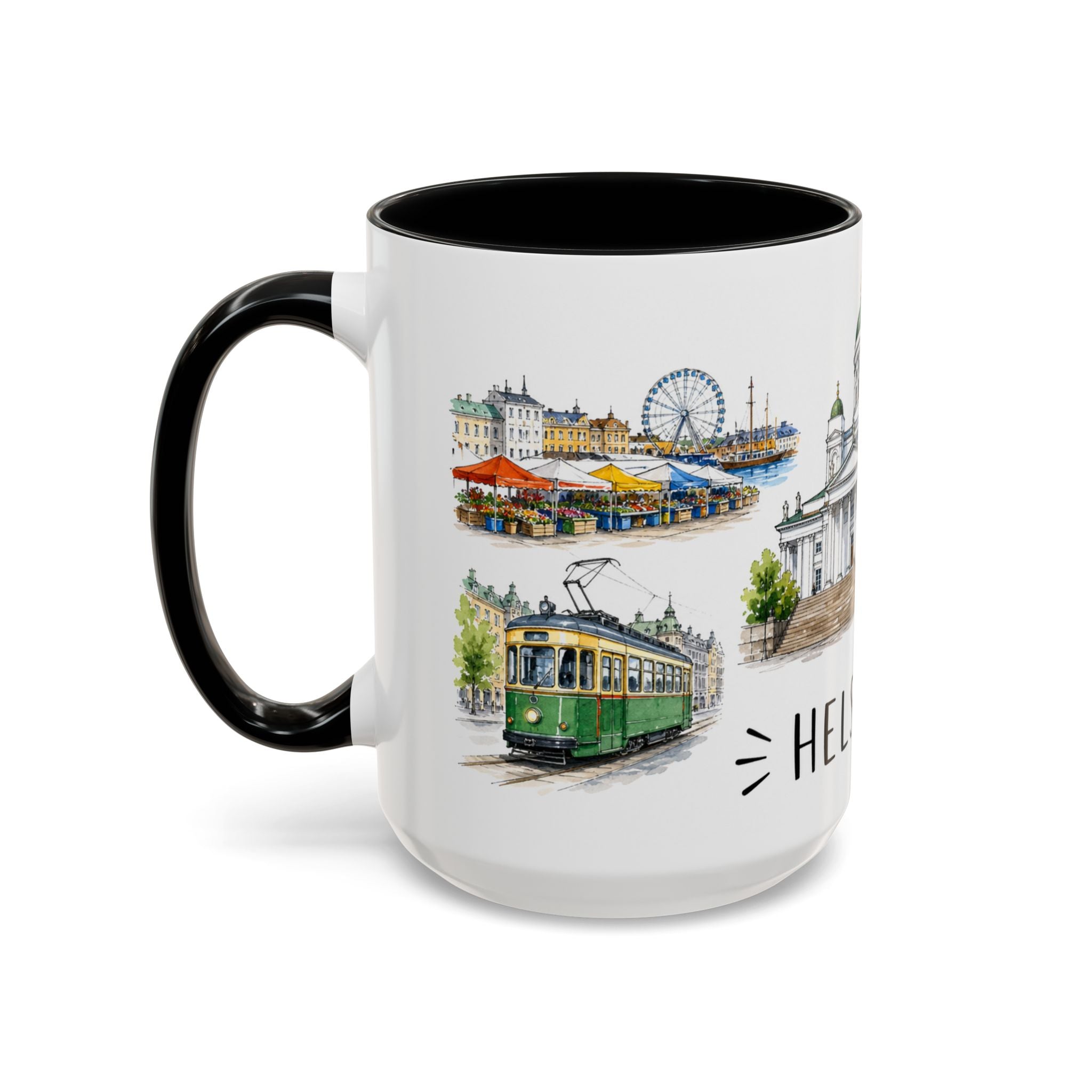Helsinki Illustrated Travel Mug | City Souvenir Accent Coffee Mug | 11oz 15oz Ceramic Cup