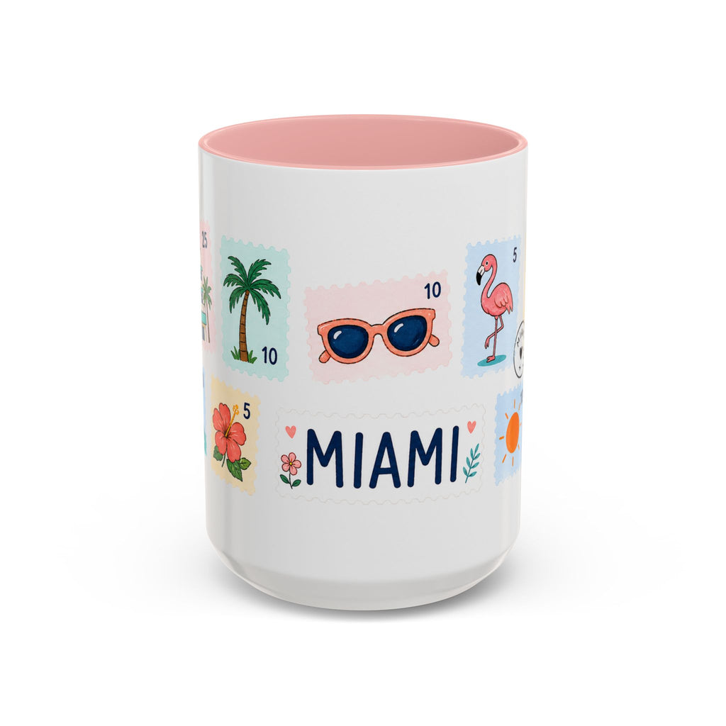 Miami Coffee Mug | Postage Stamp Collage Mug | Travel Souvenir Accent Cup 11oz 15oz
