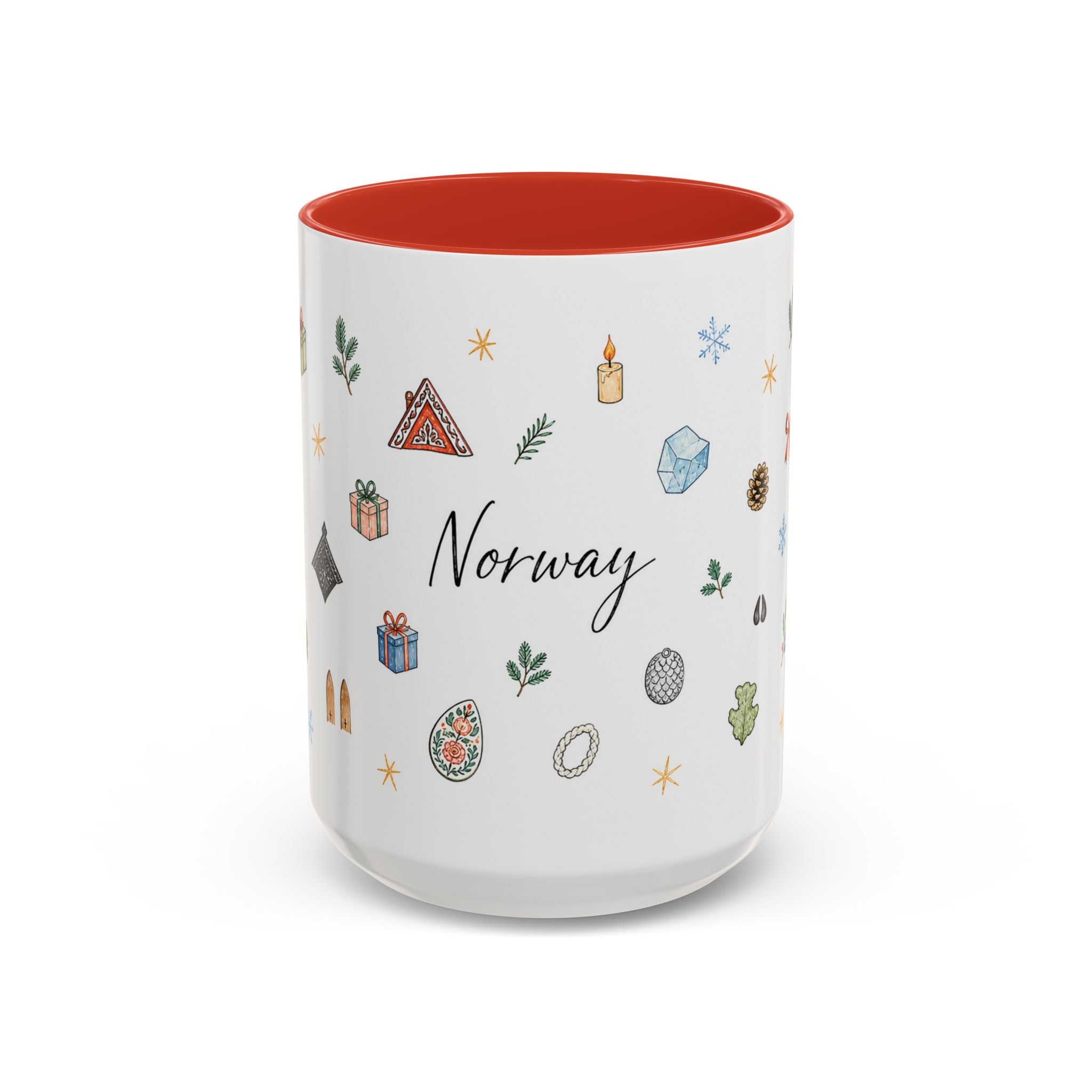 Norway Christmas Mug | Watercolor Travel Souvenir | Holiday Gift | Accent Ceramic Coffee Cup 11oz 15oz