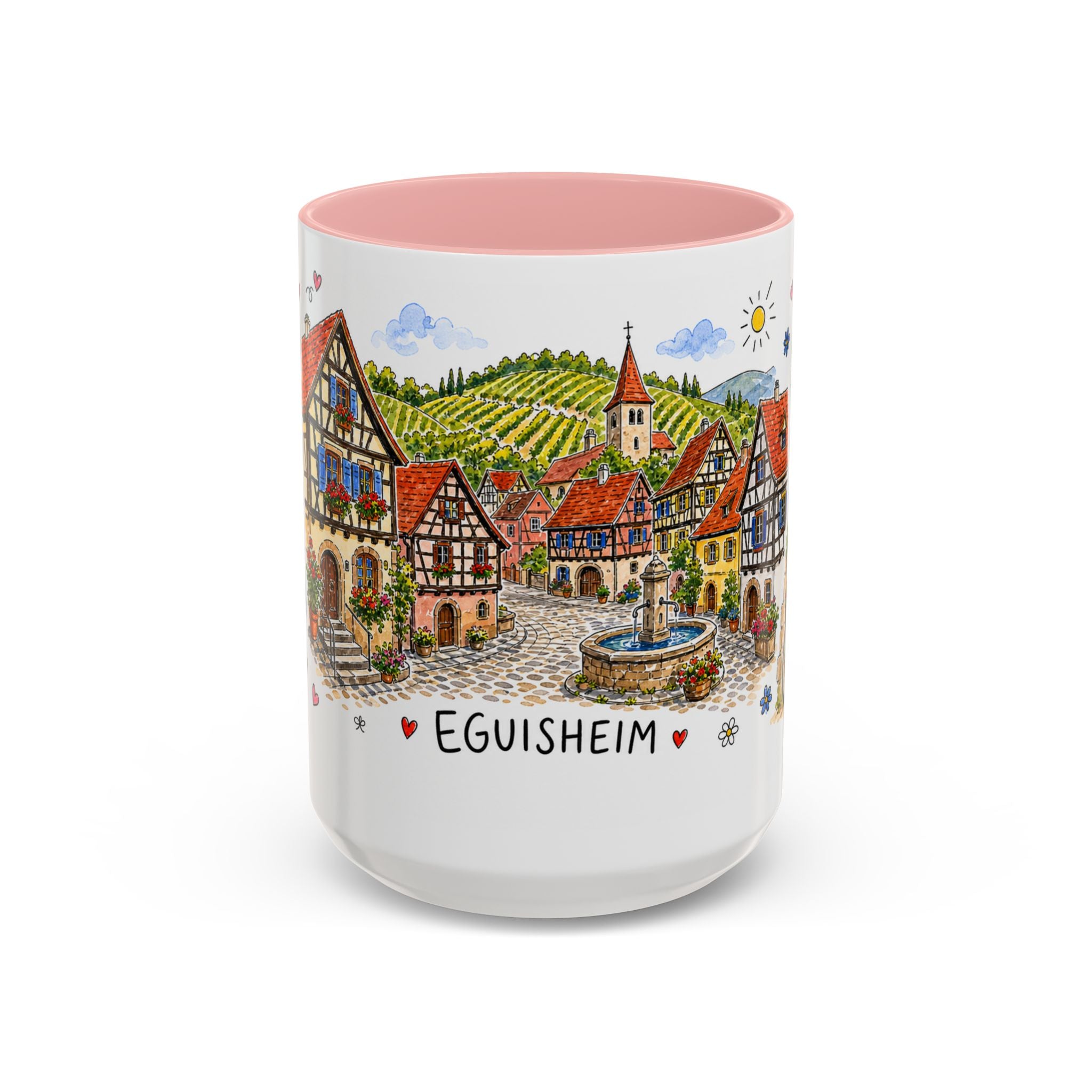 Eguisheim Illustrated Travel Mug | Alsace France Souvenir Accent Coffee Mug | 11oz 15oz Ceramic Cup
